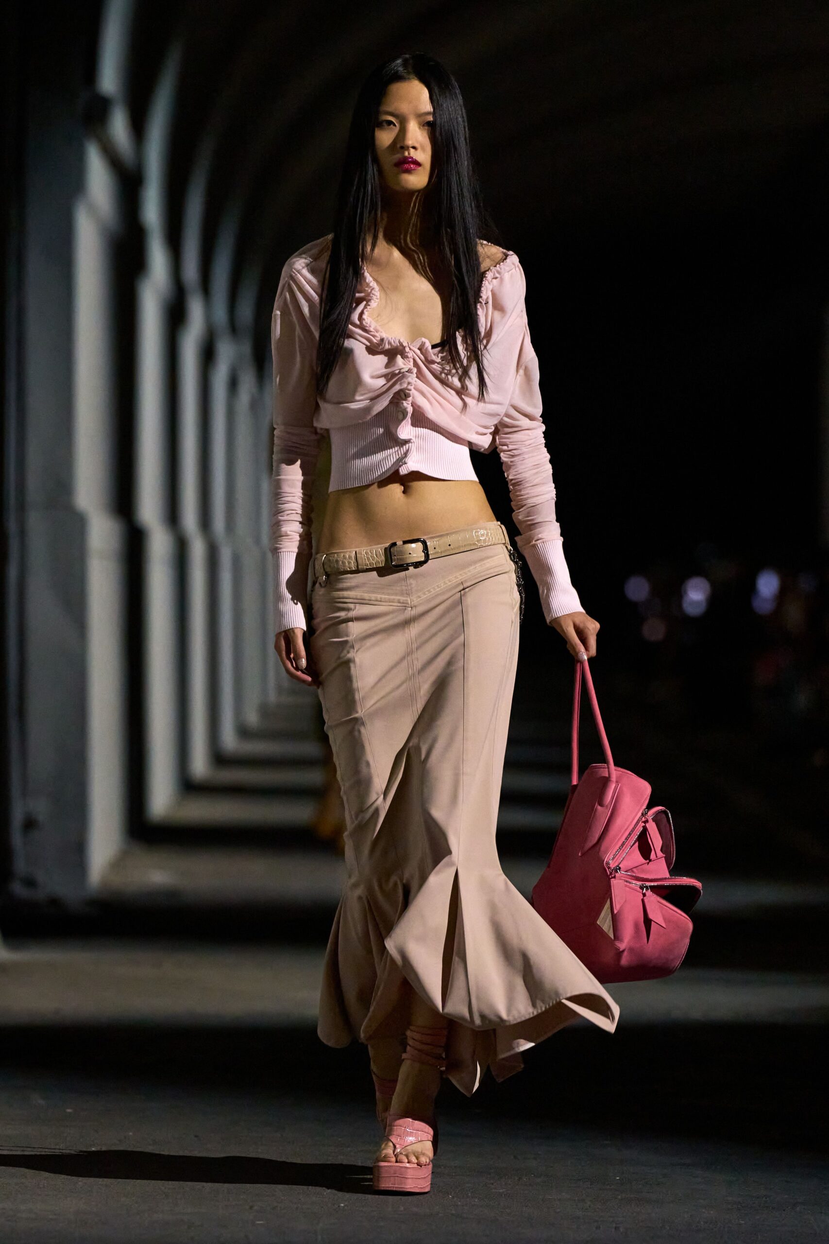 ruched pink cropped top
