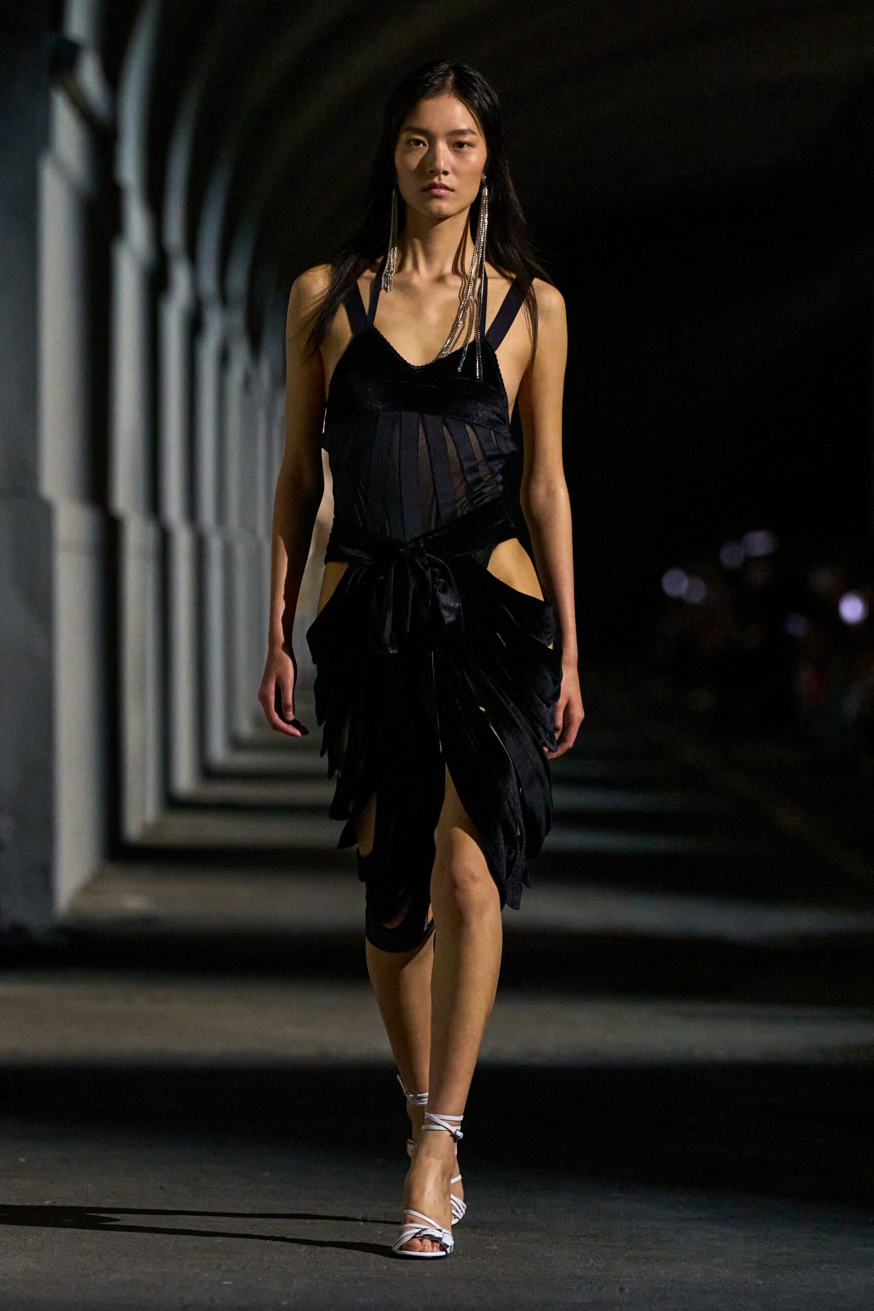 black cutout velvet mesh dress