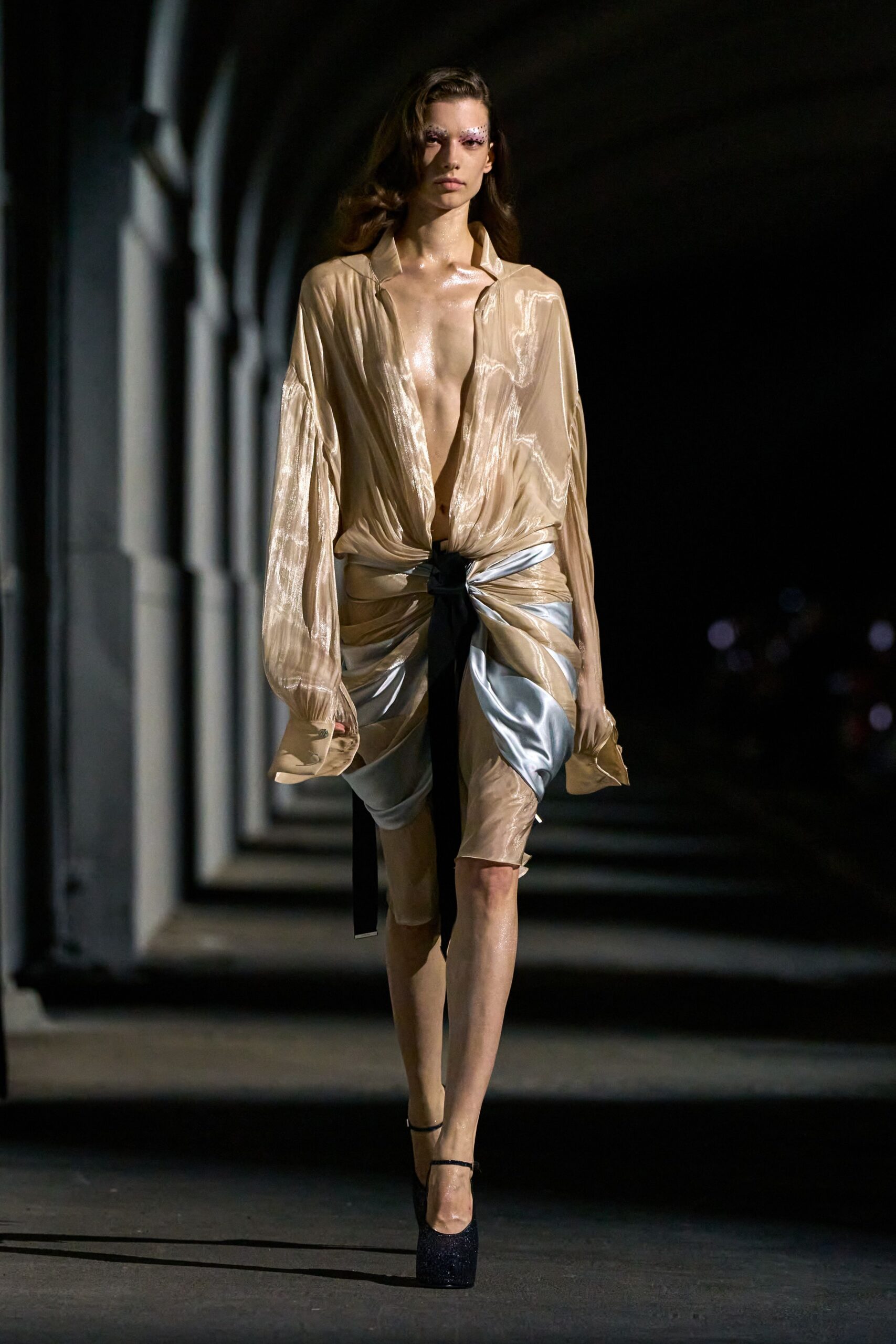 draped satin shirt dress