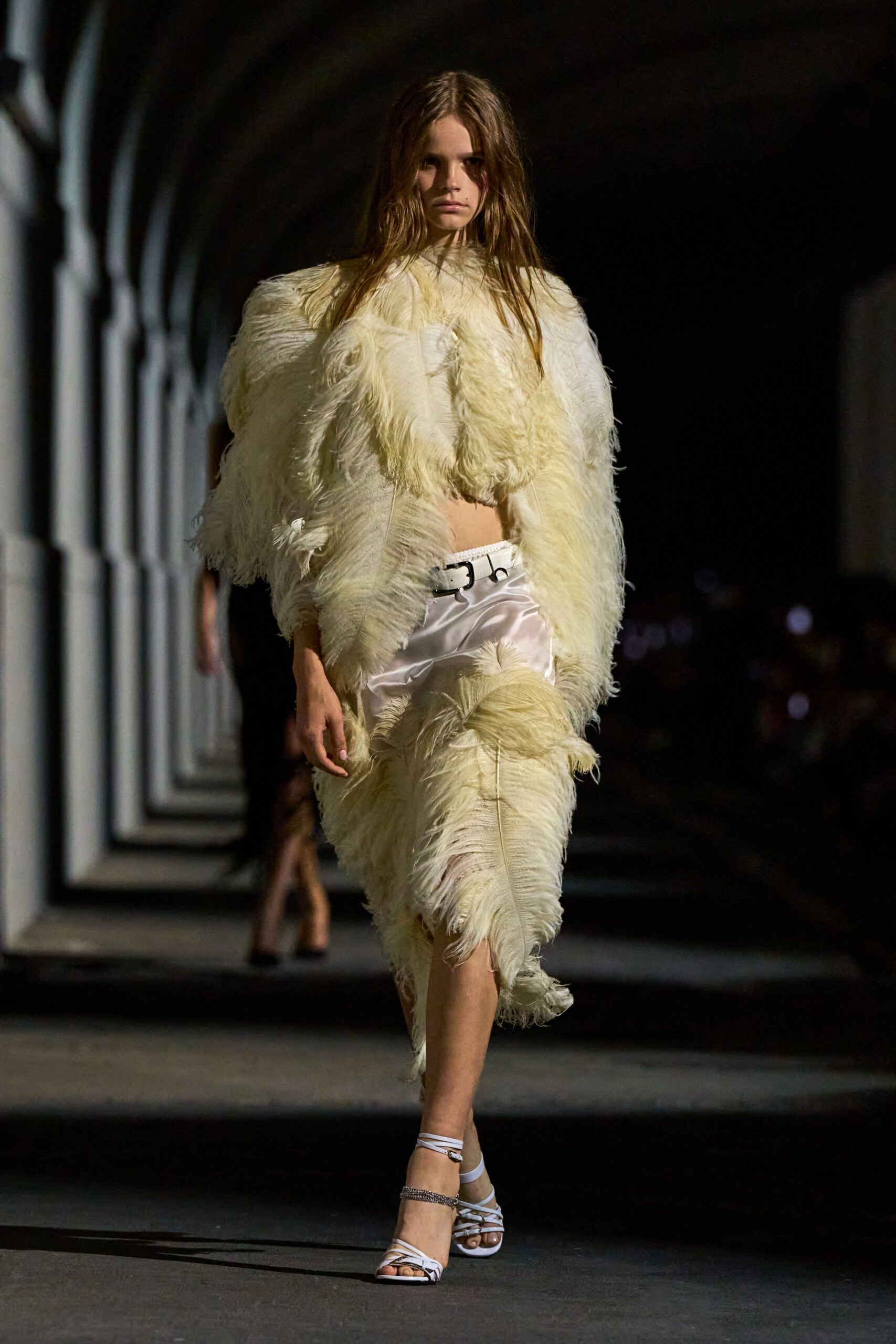 ivory feather asymmetric feathered textured midi skirt