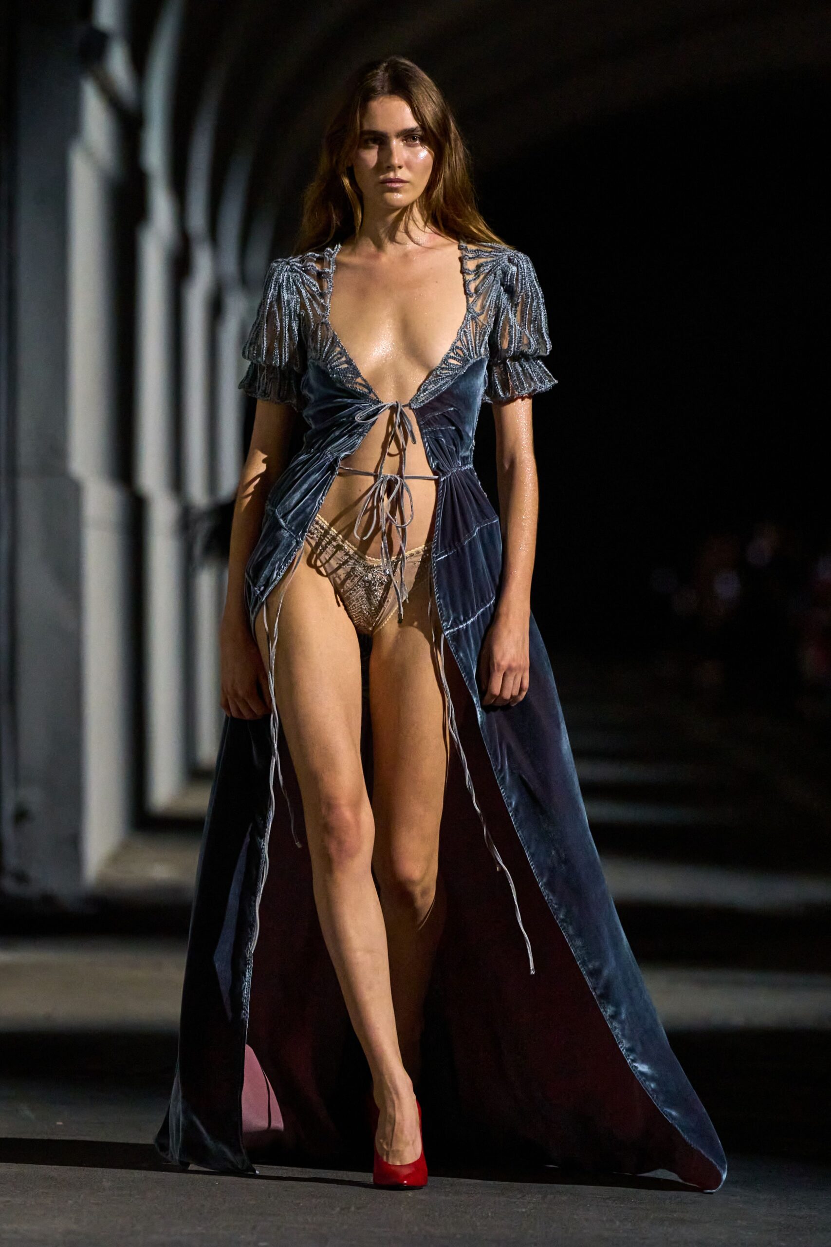 blue velvet cutout gown