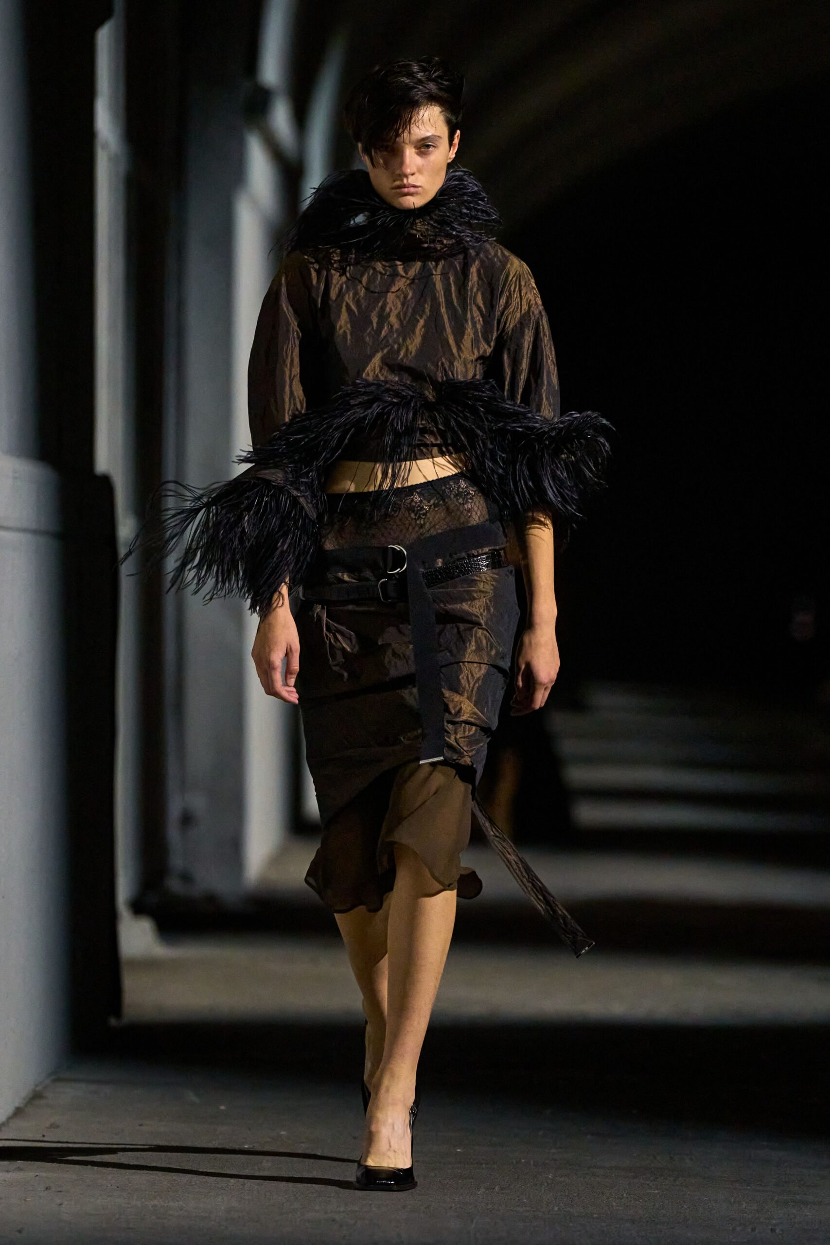black unknown asymmetric layered ruched sheer textured skirt