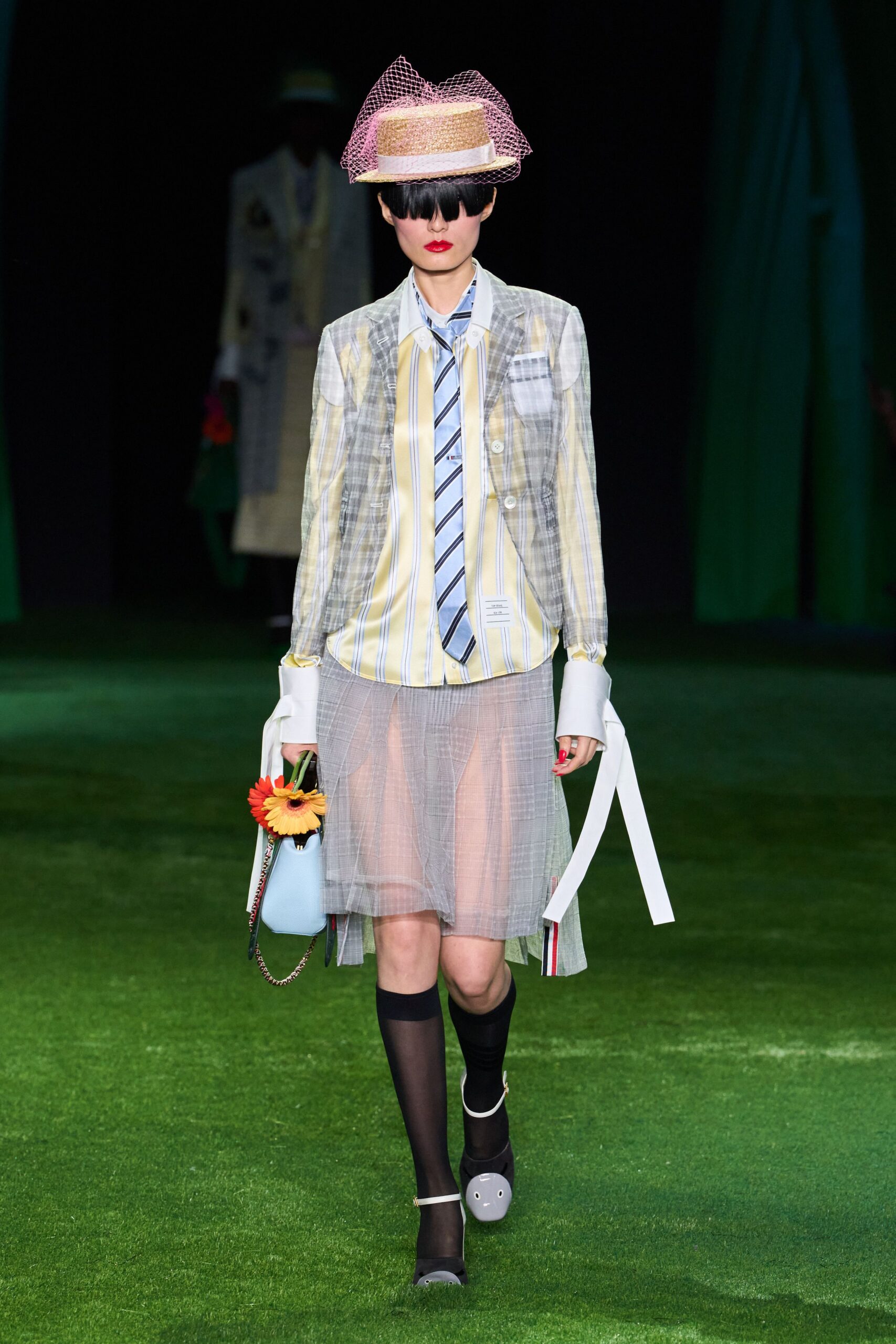 checked sheer organza mini skirt