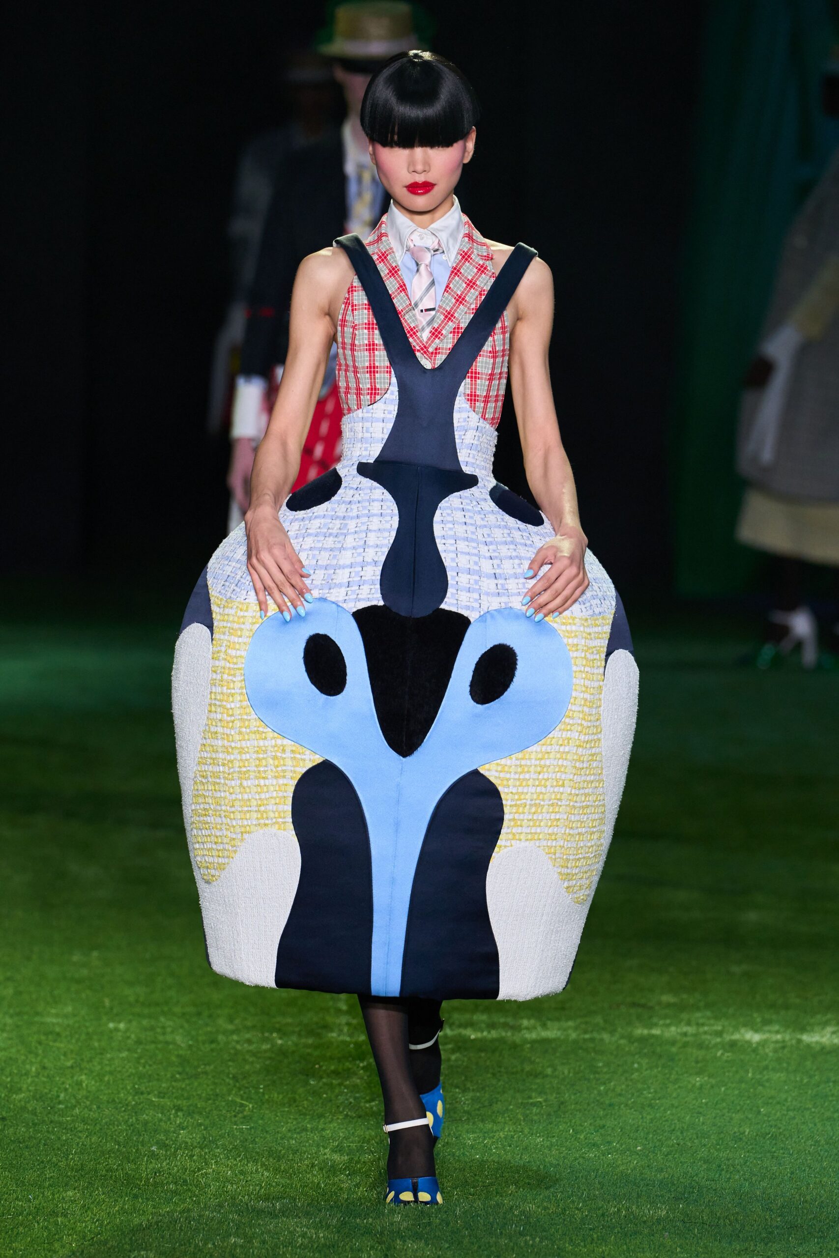 sculptural checked cocoon dress