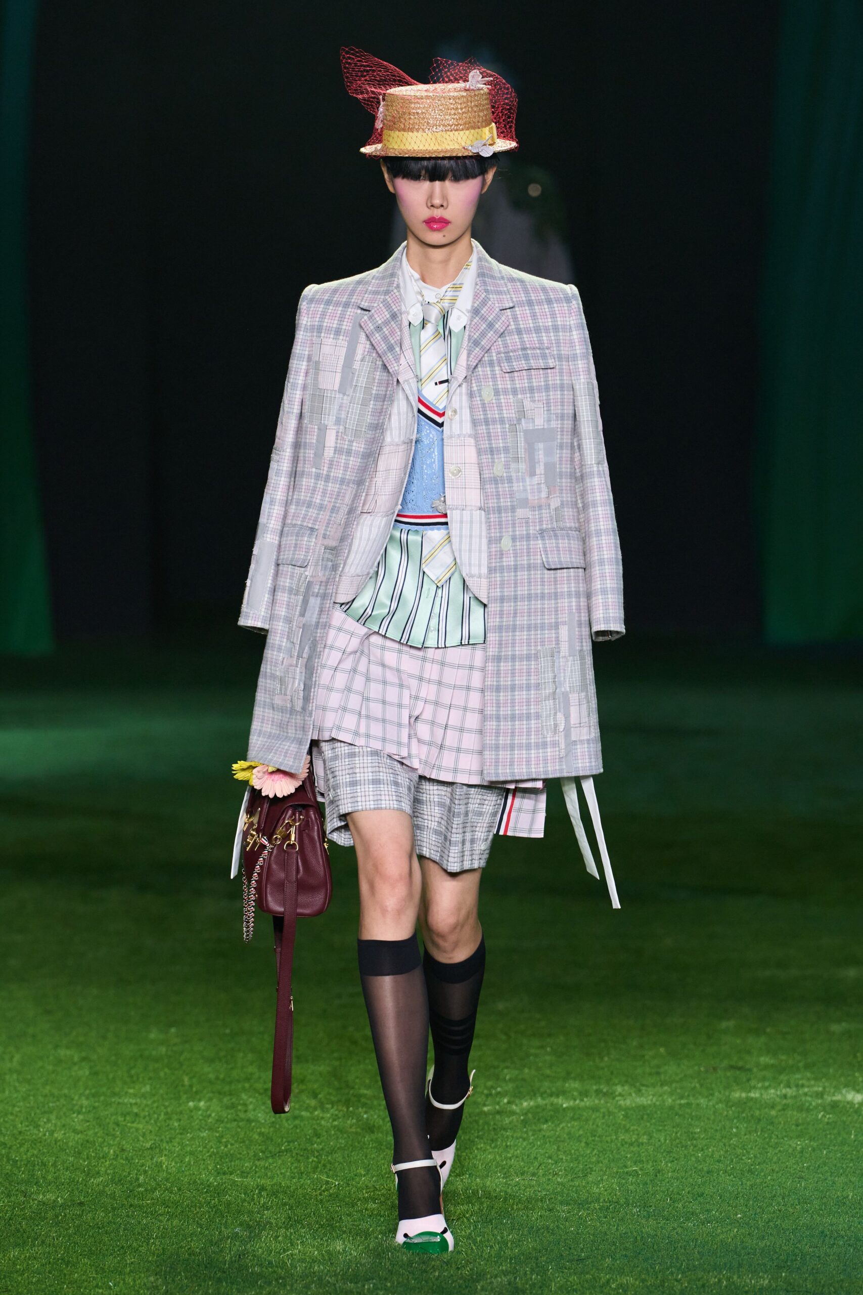 patchwork plaid oversized overcoat