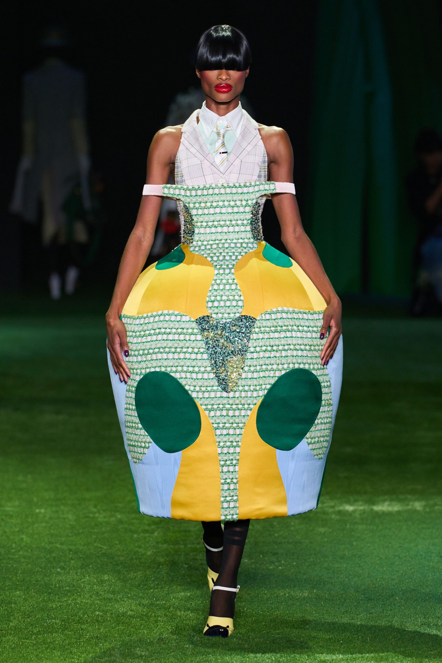 sculptural color-block pannier dress
