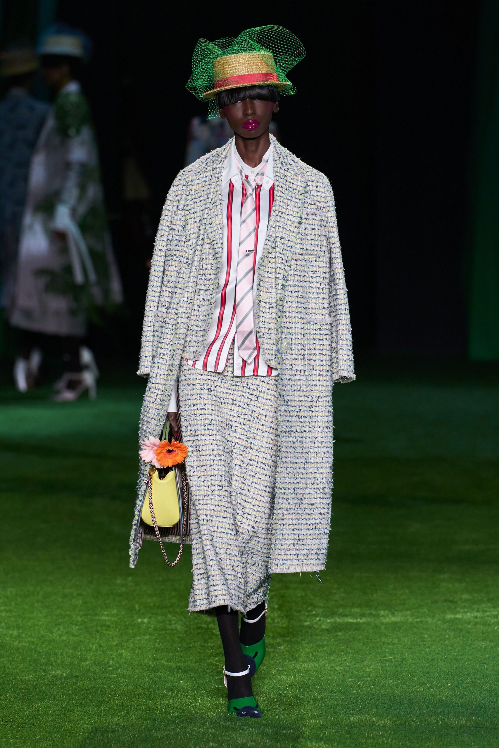 oversized pastel tweed coat