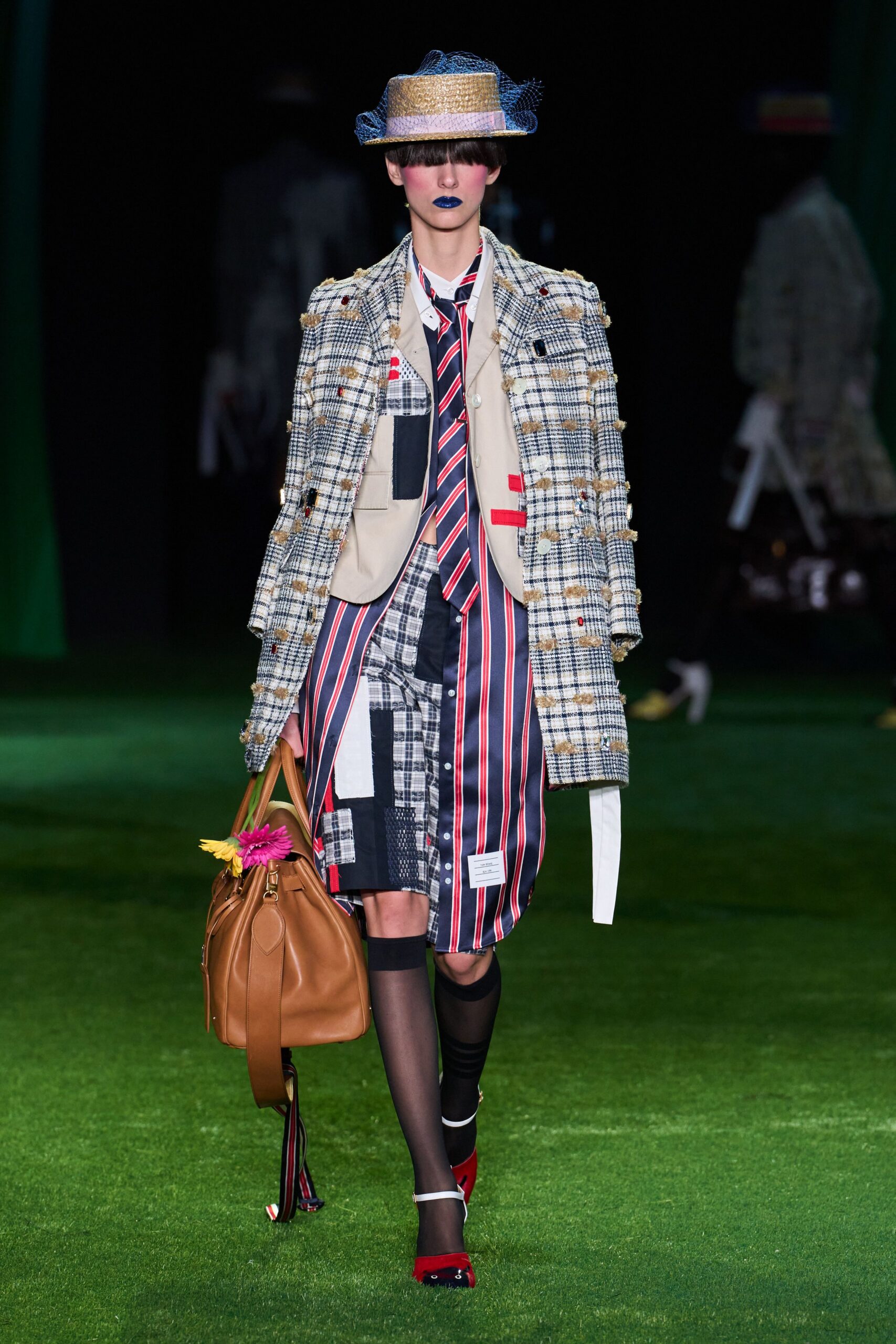 patchwork striped shirt dress