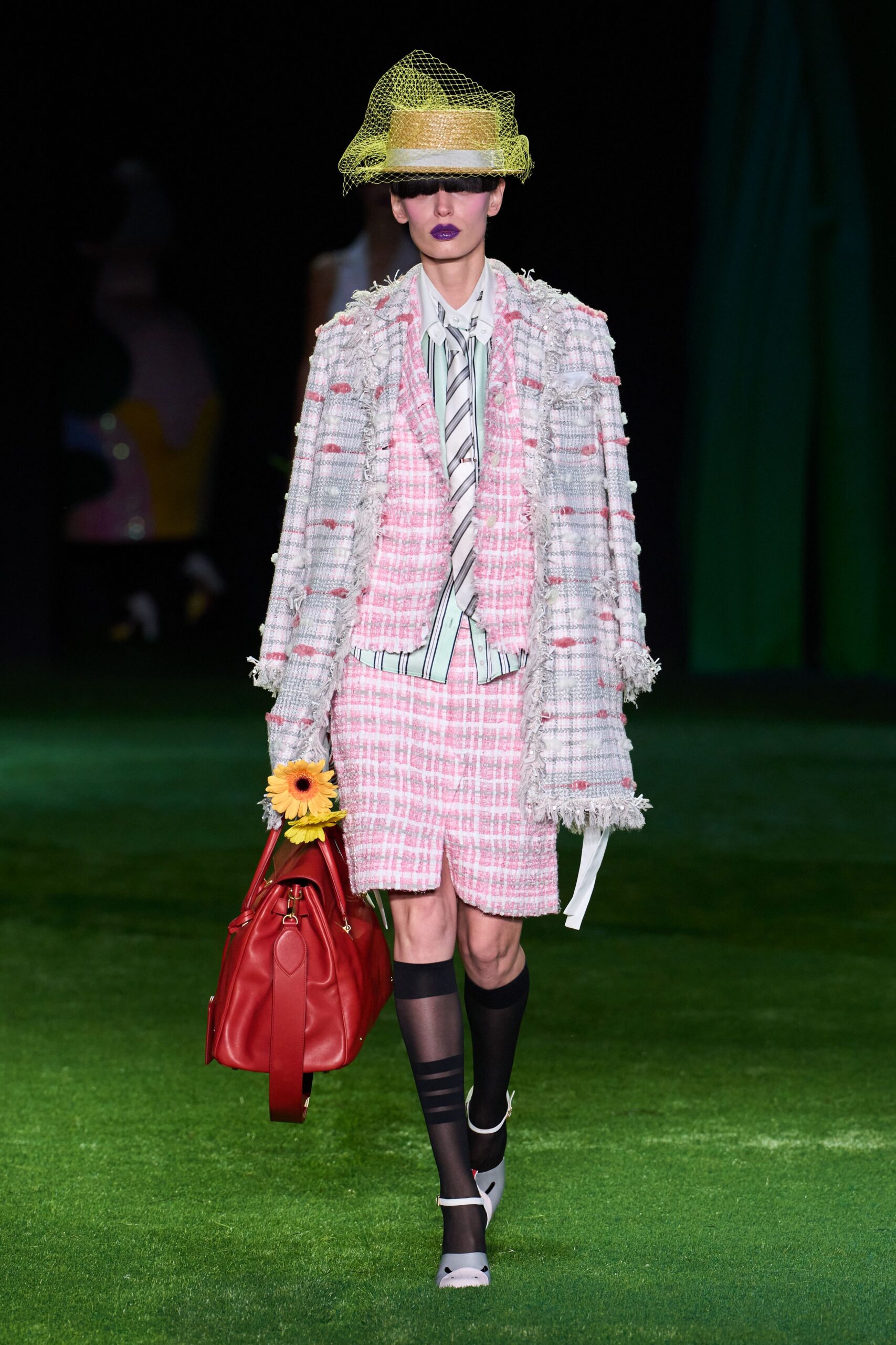 pink tweed frayed coat