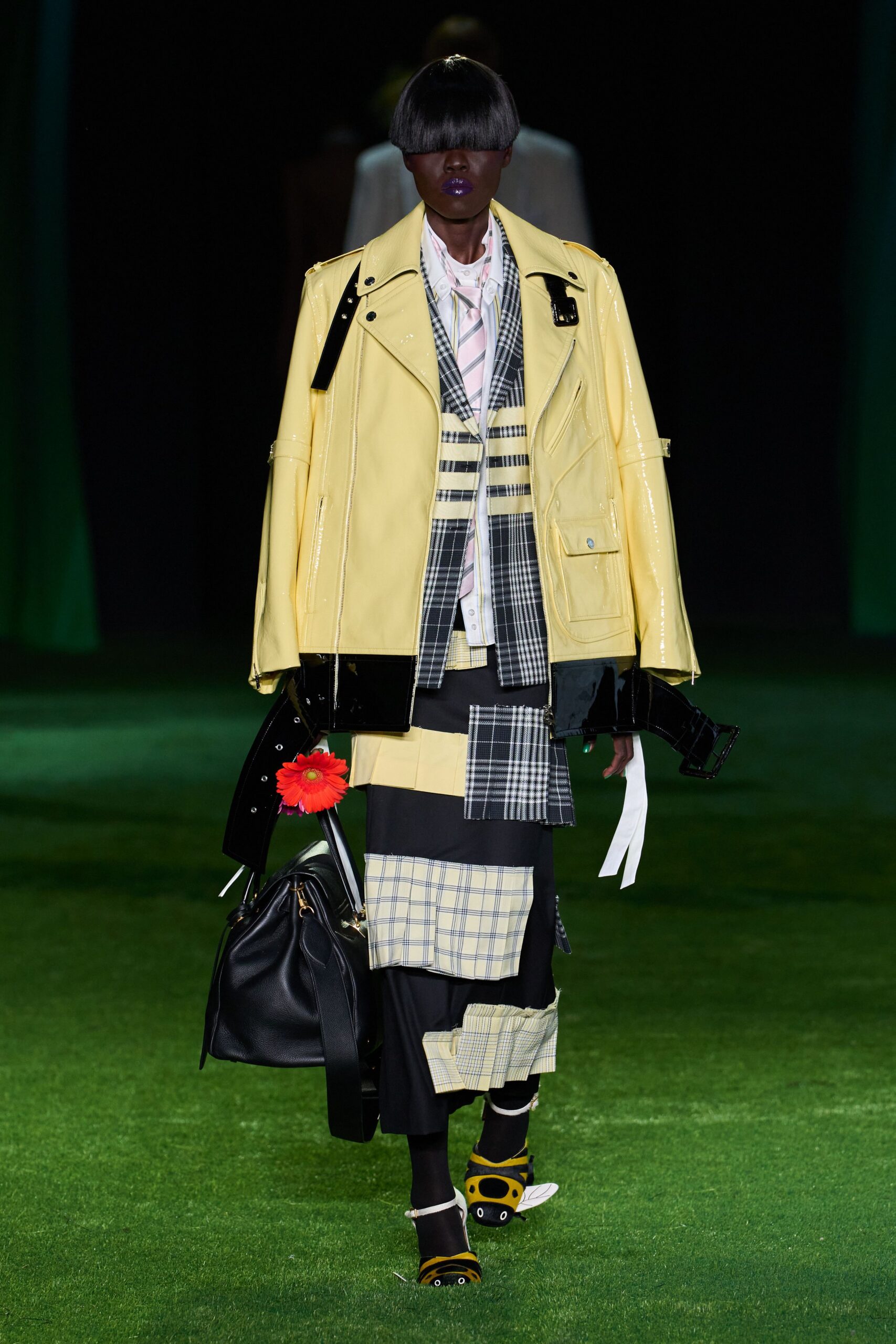yellow patent biker jacket