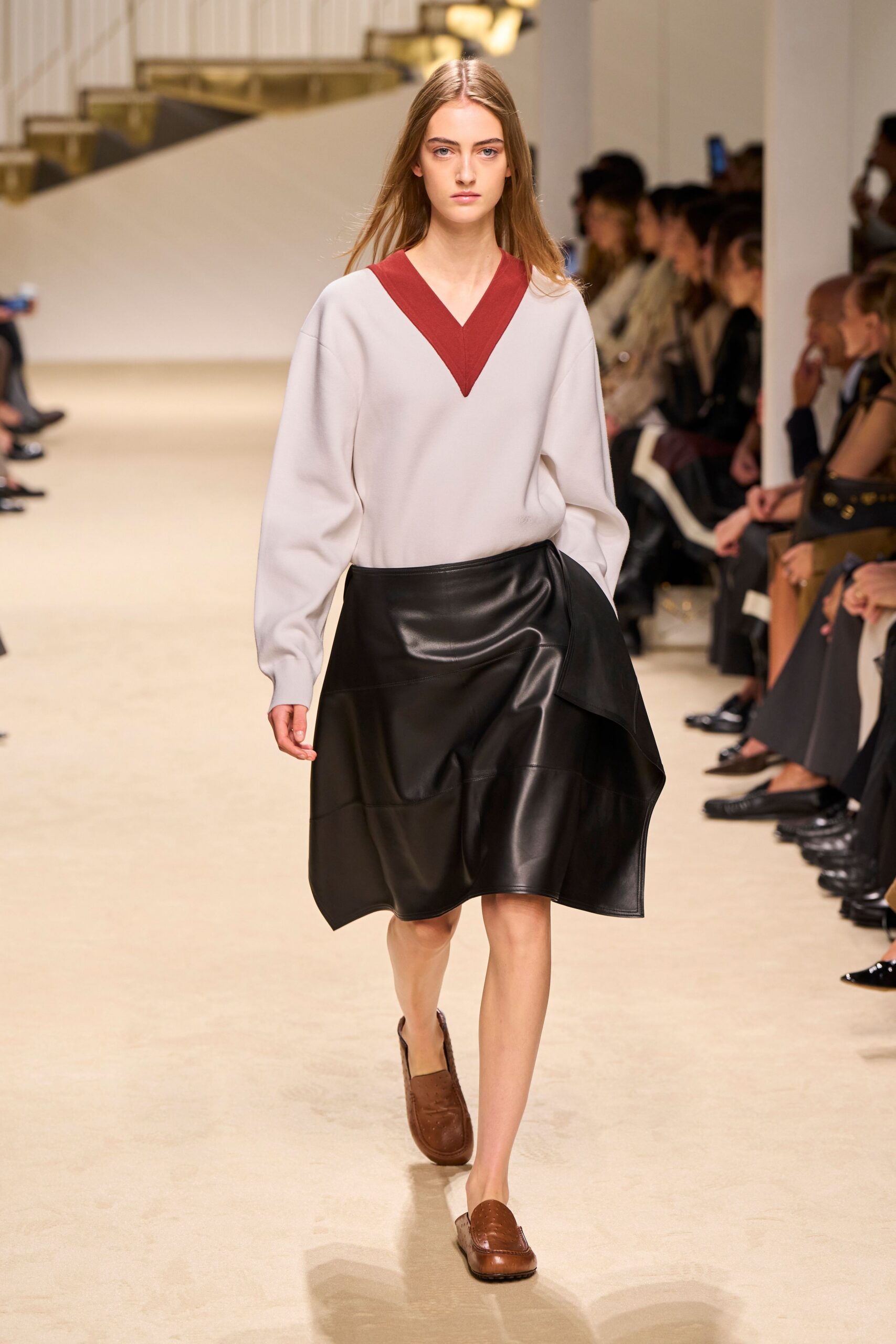 black leather asymmetric draped shiny midi skirt