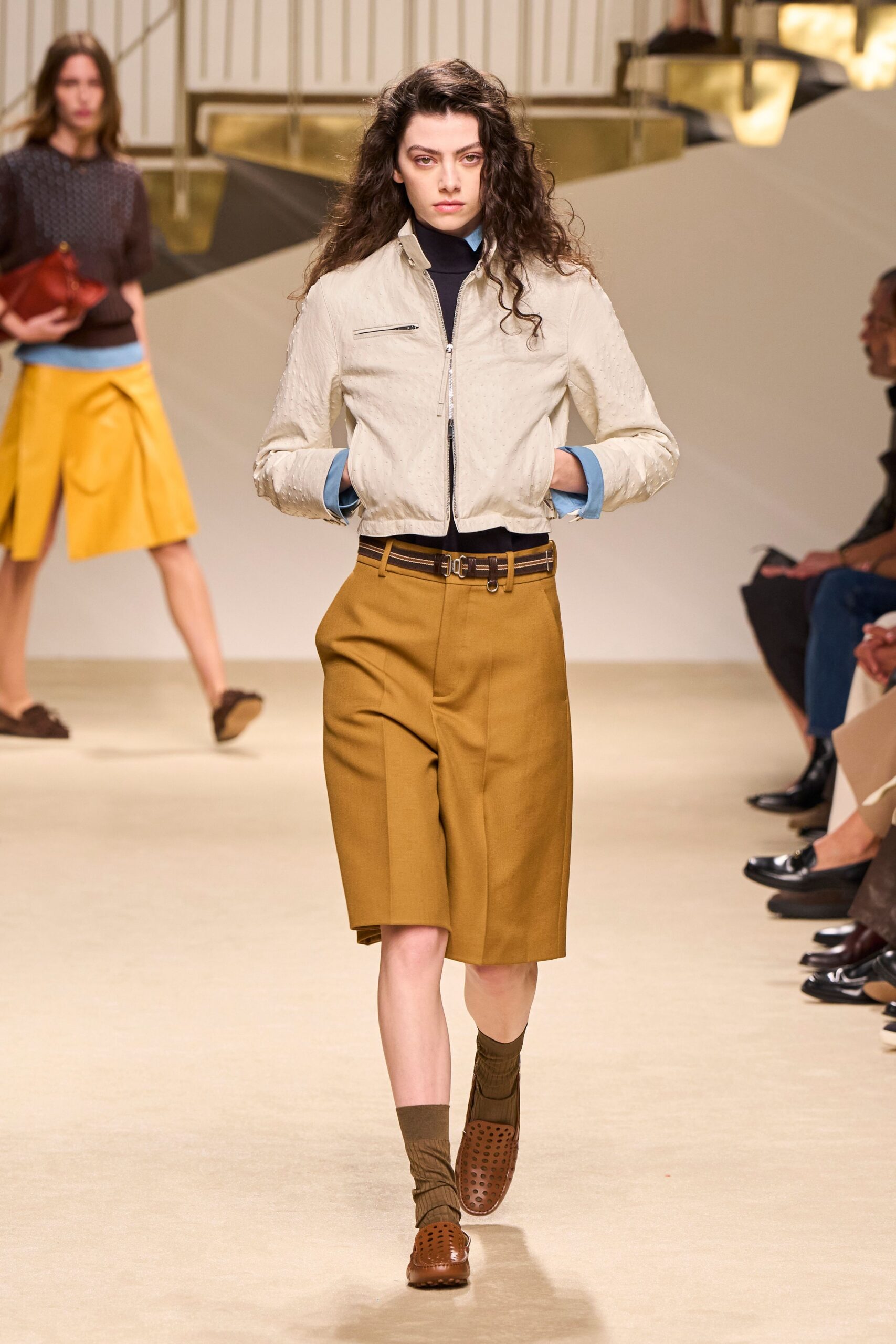 ivory perforated leather bomber jacket