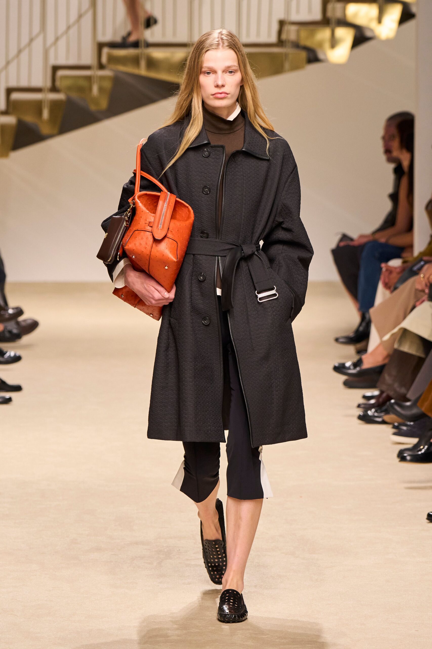 oversized belted black coat