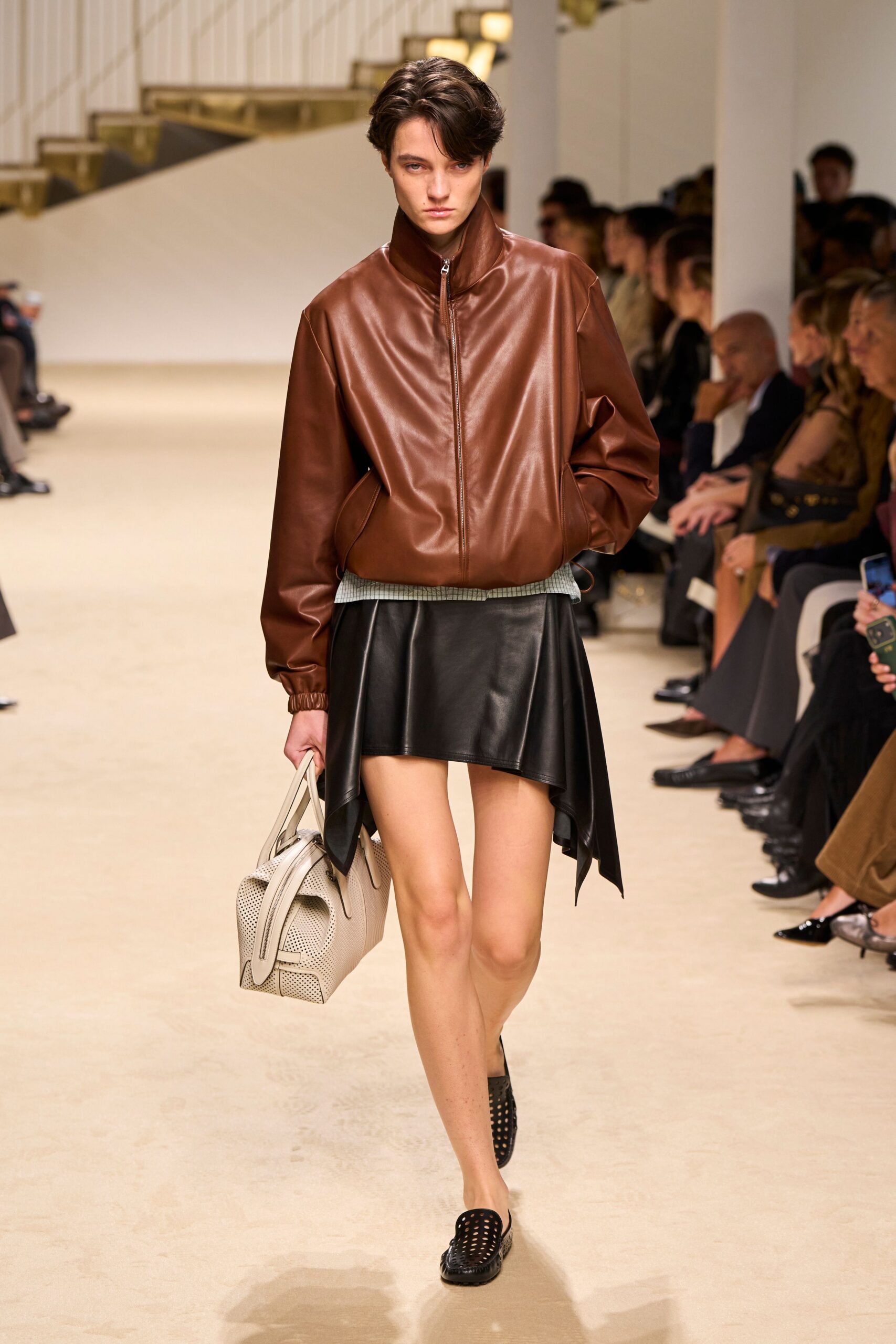 black leather asymmetric draped shiny mini skirt