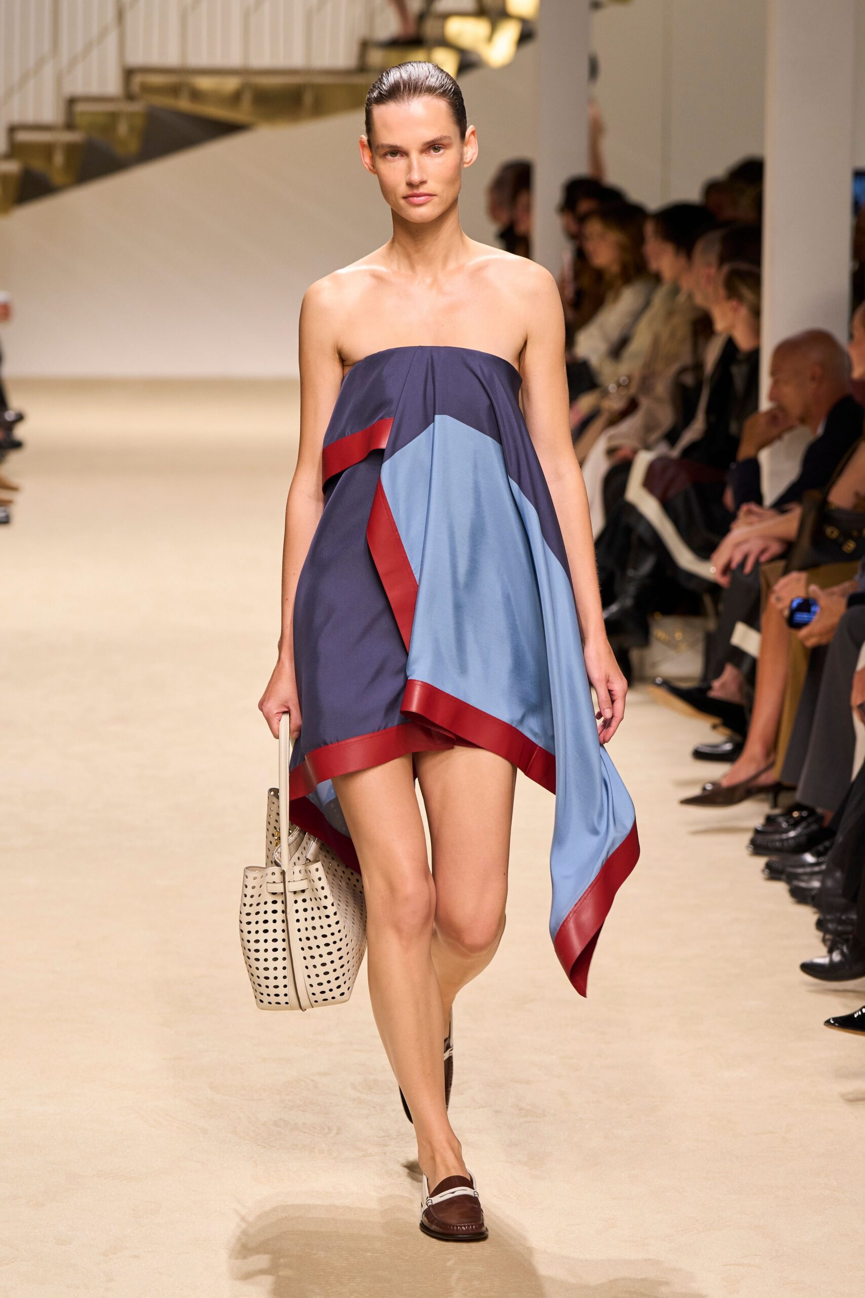 blue unknown strapless asymmetric color-blocked draped flowing mini-dress
