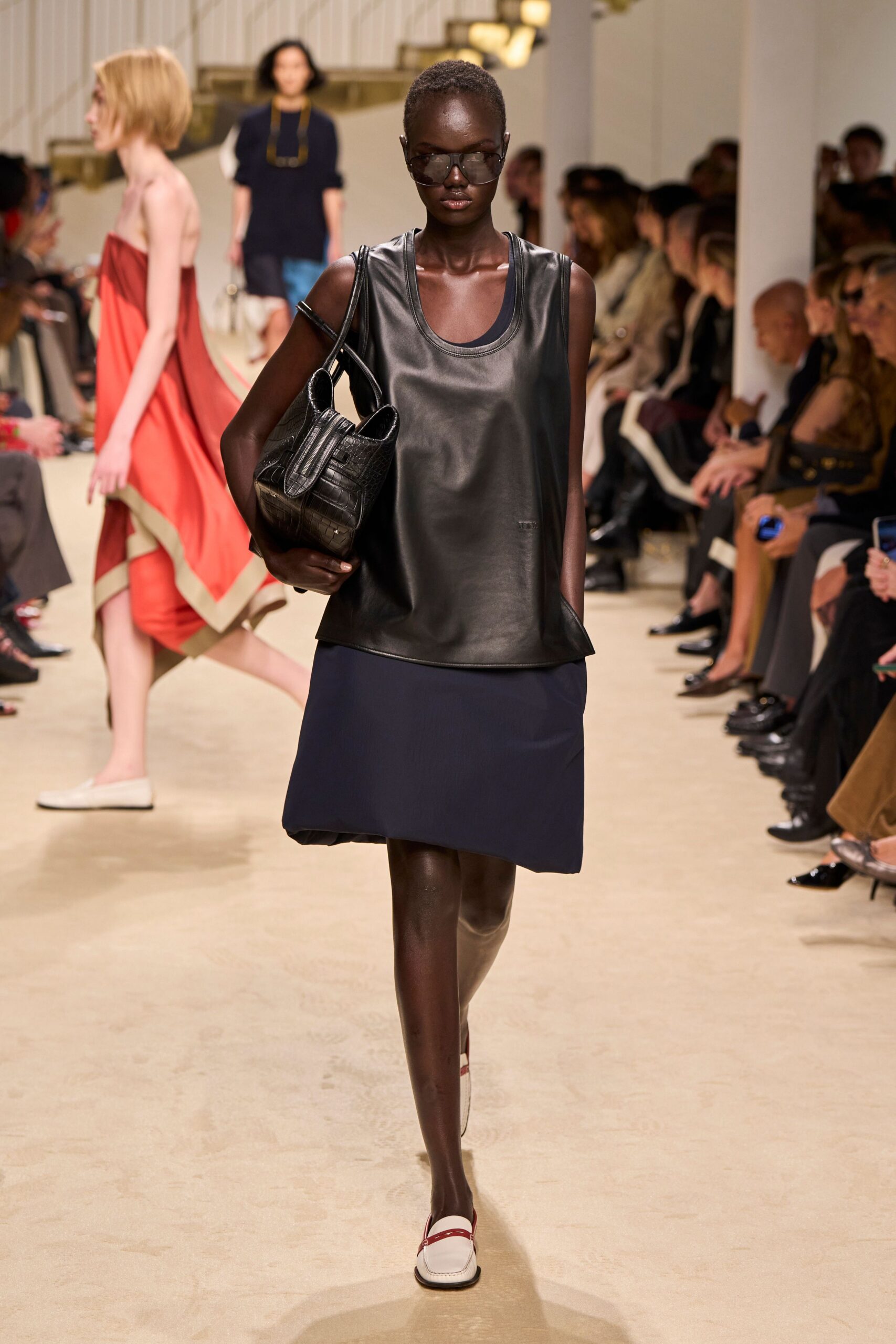 black leather shell top