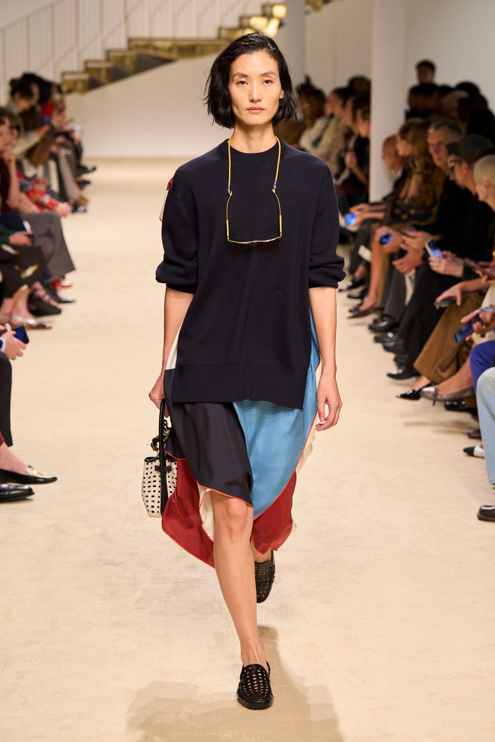 multi satin asymmetric color-blocked draped flowing shiny skirt