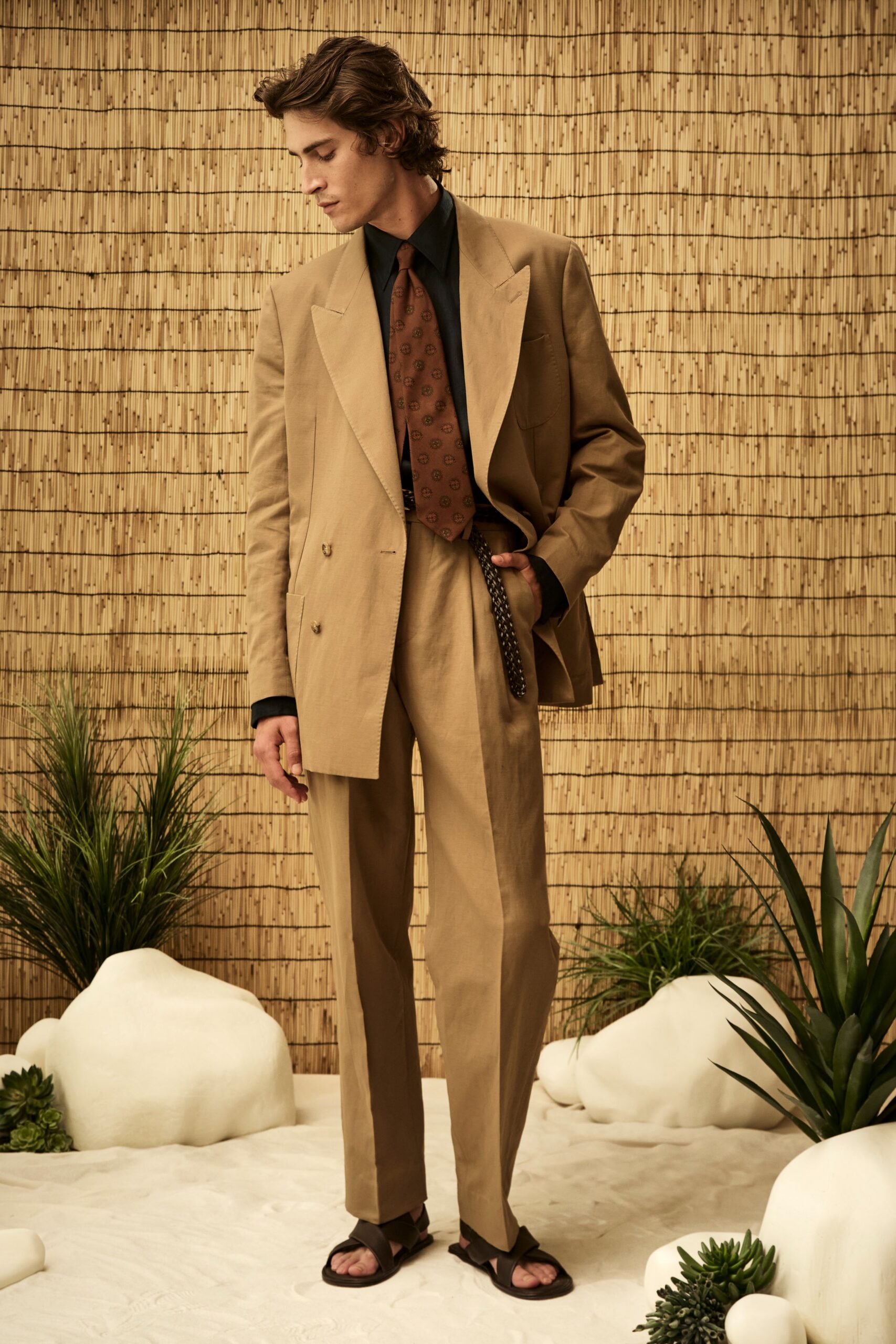 oversized double-breasted beige blazer