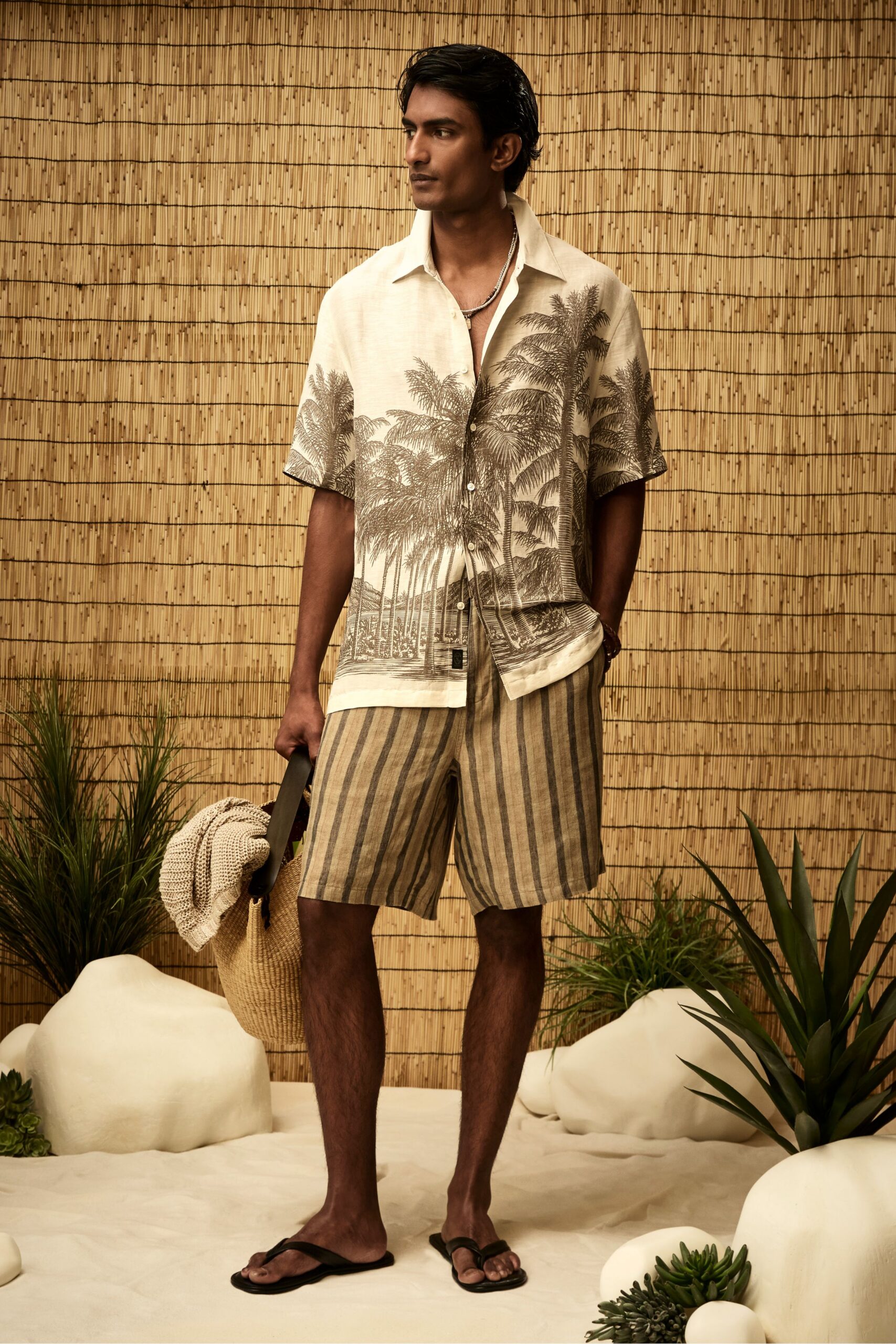 palm tree print camp collar shirt