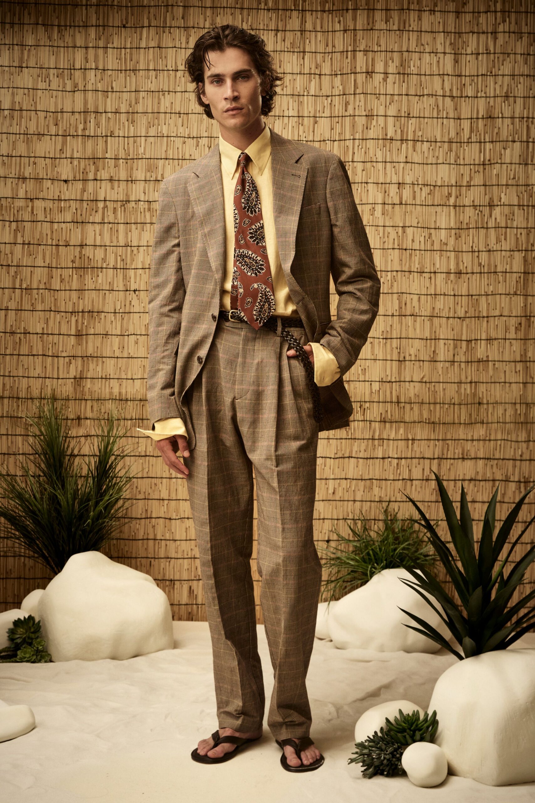 brown checked tailored suit
