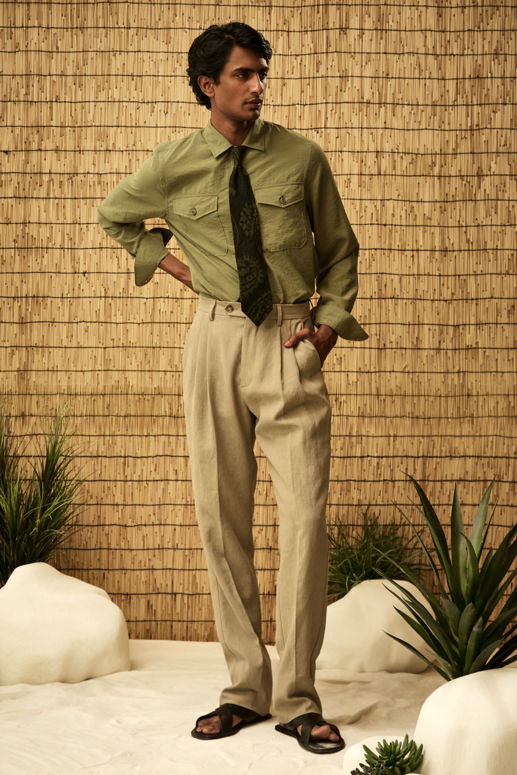 olive utility shirt with tie
