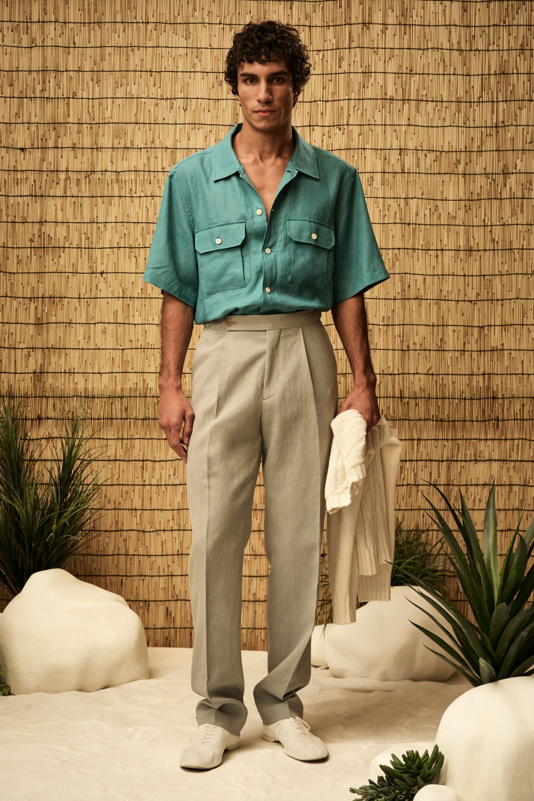 teal camp-collar short-sleeve shirt