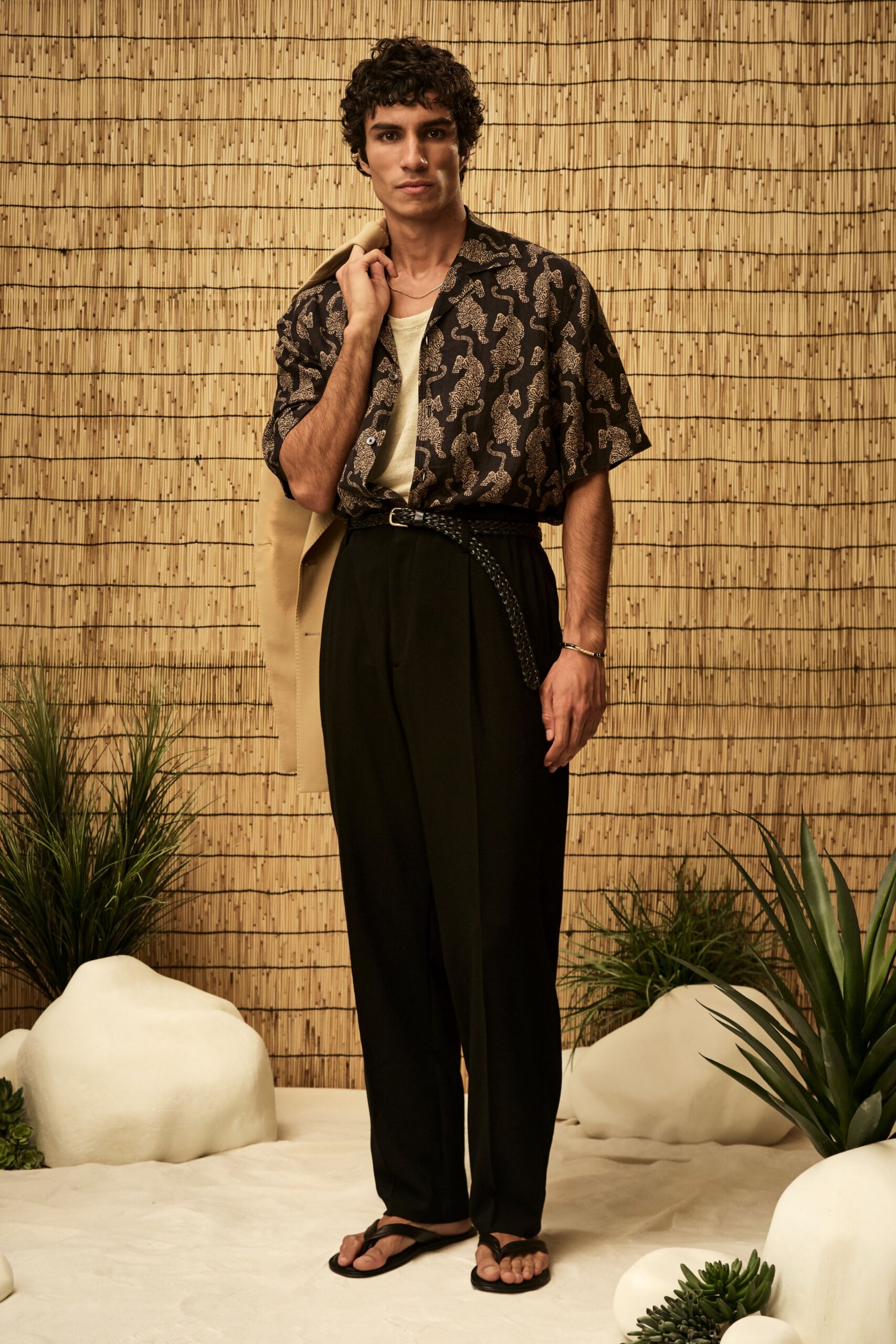 tiger-print camp collar shirt