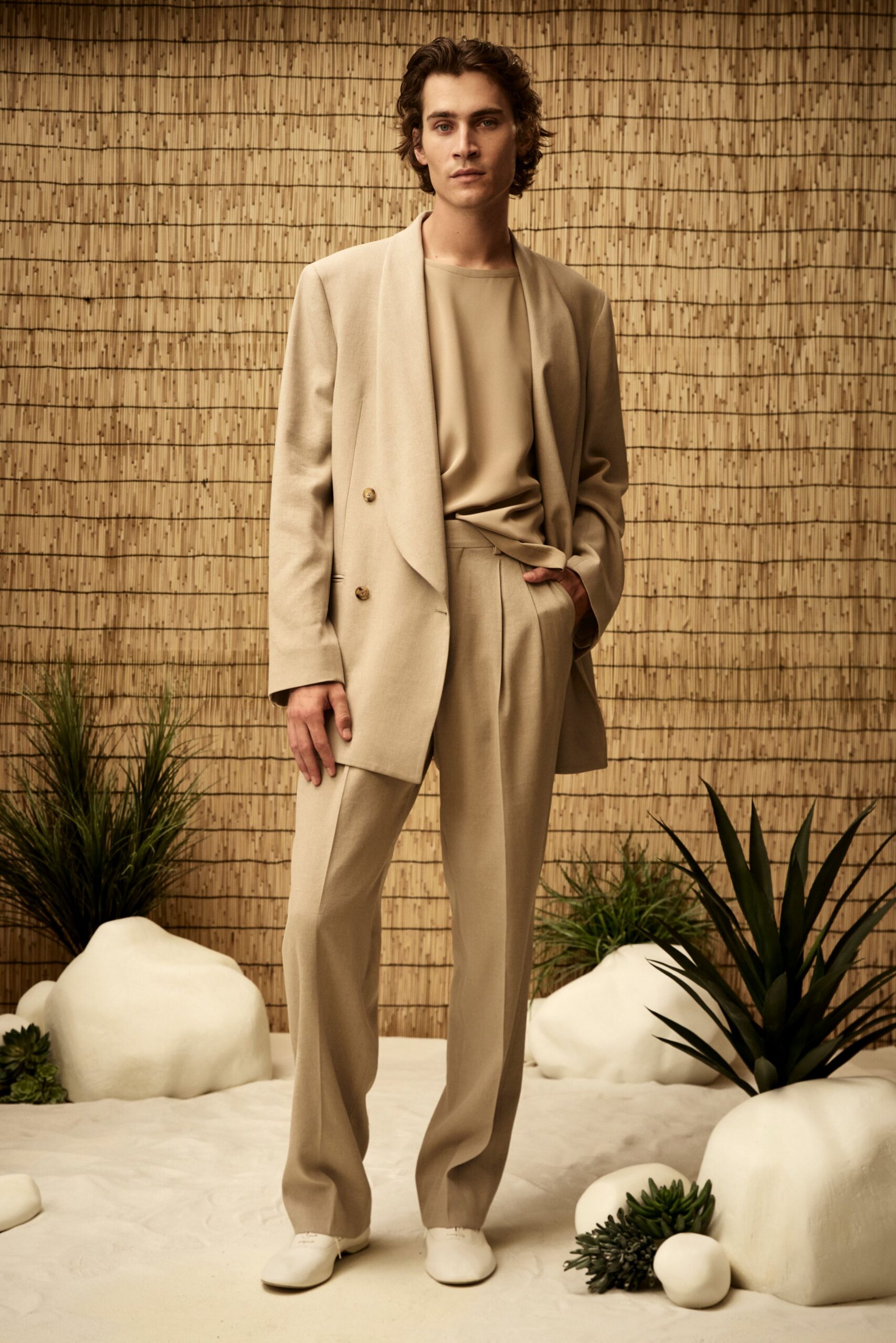 oversized beige double-breasted blazer
