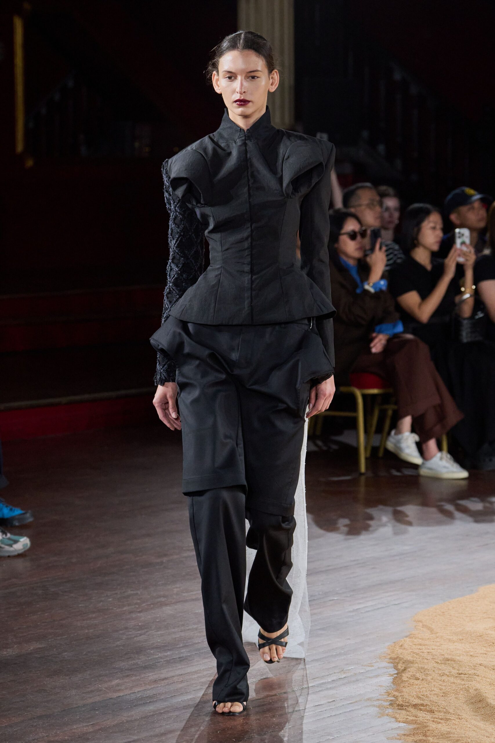 black unknown long-sleeve high-neck structured ruffled panelled jacket
