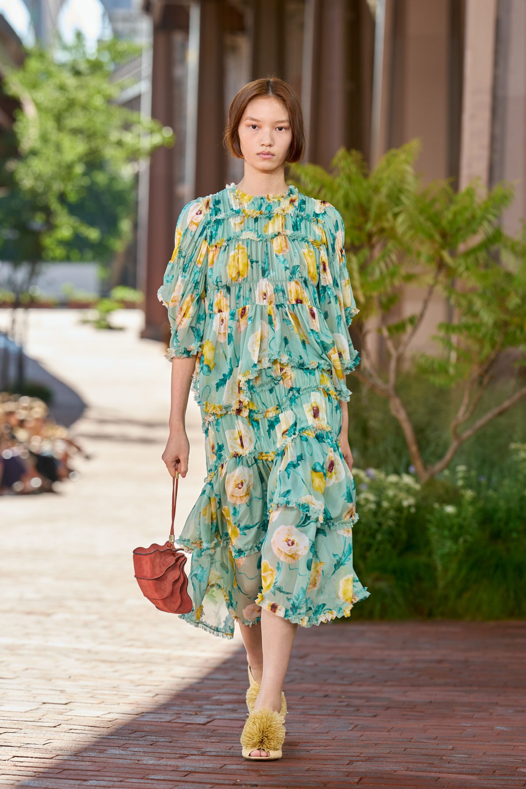 tiered floral chiffon maxi dress