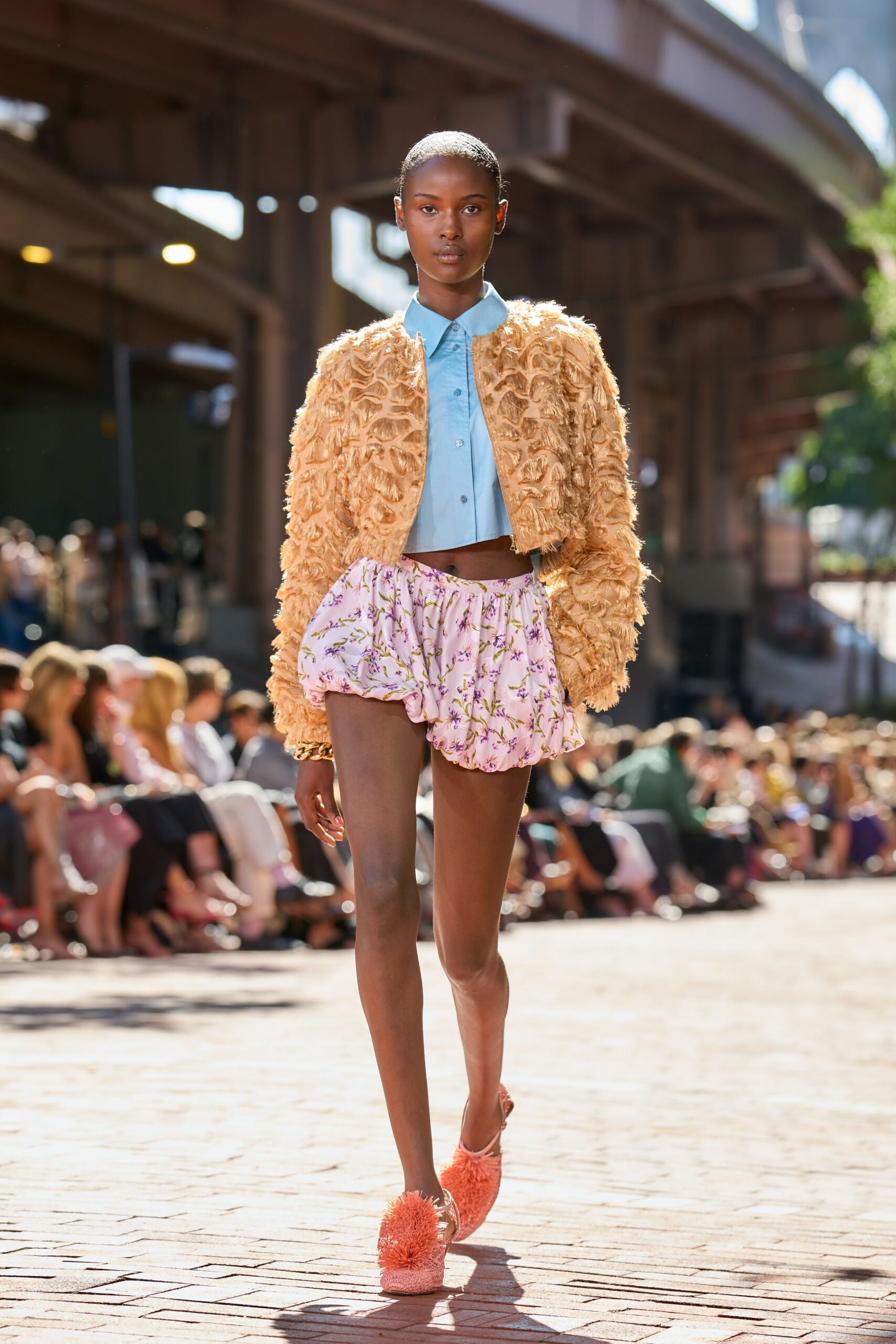 cropped textured champagne jacket
