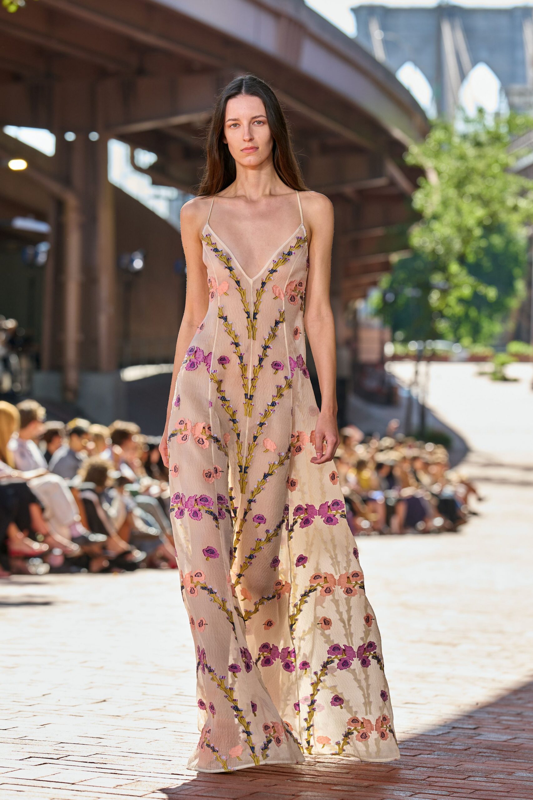 embroidered floral sheer slip gown