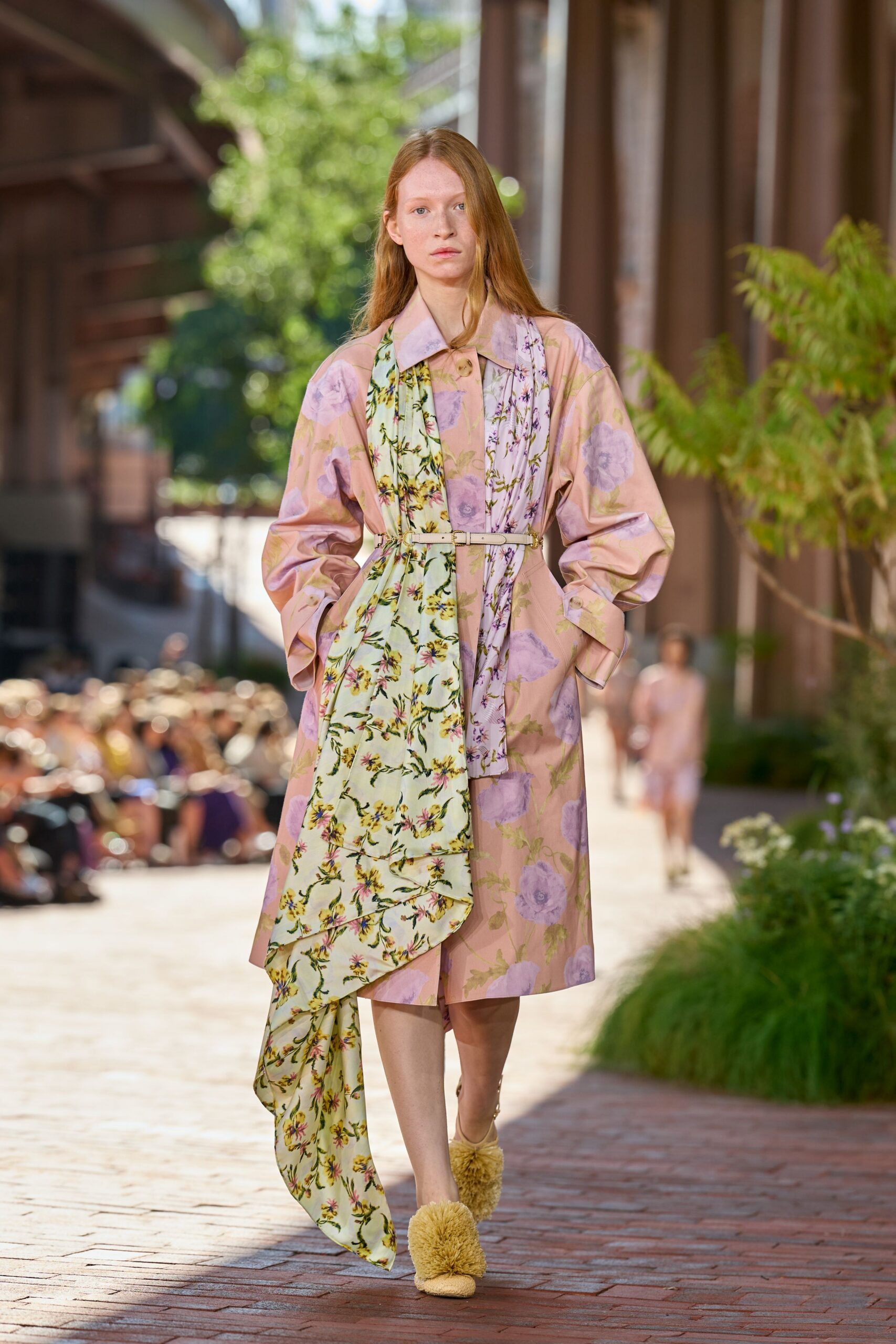 floral scarf-panel belted mini dress