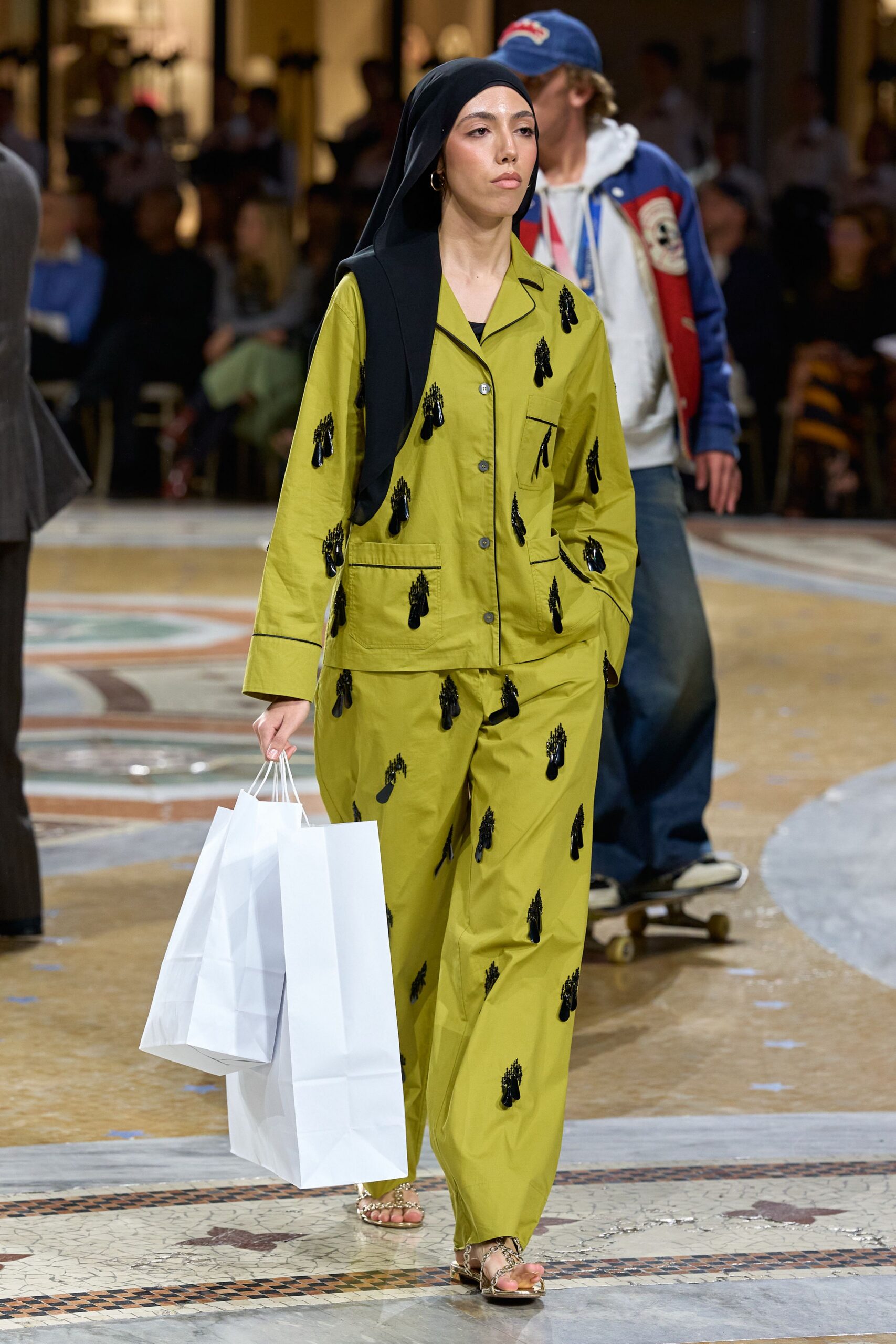 olive embellished pajama-style shirt