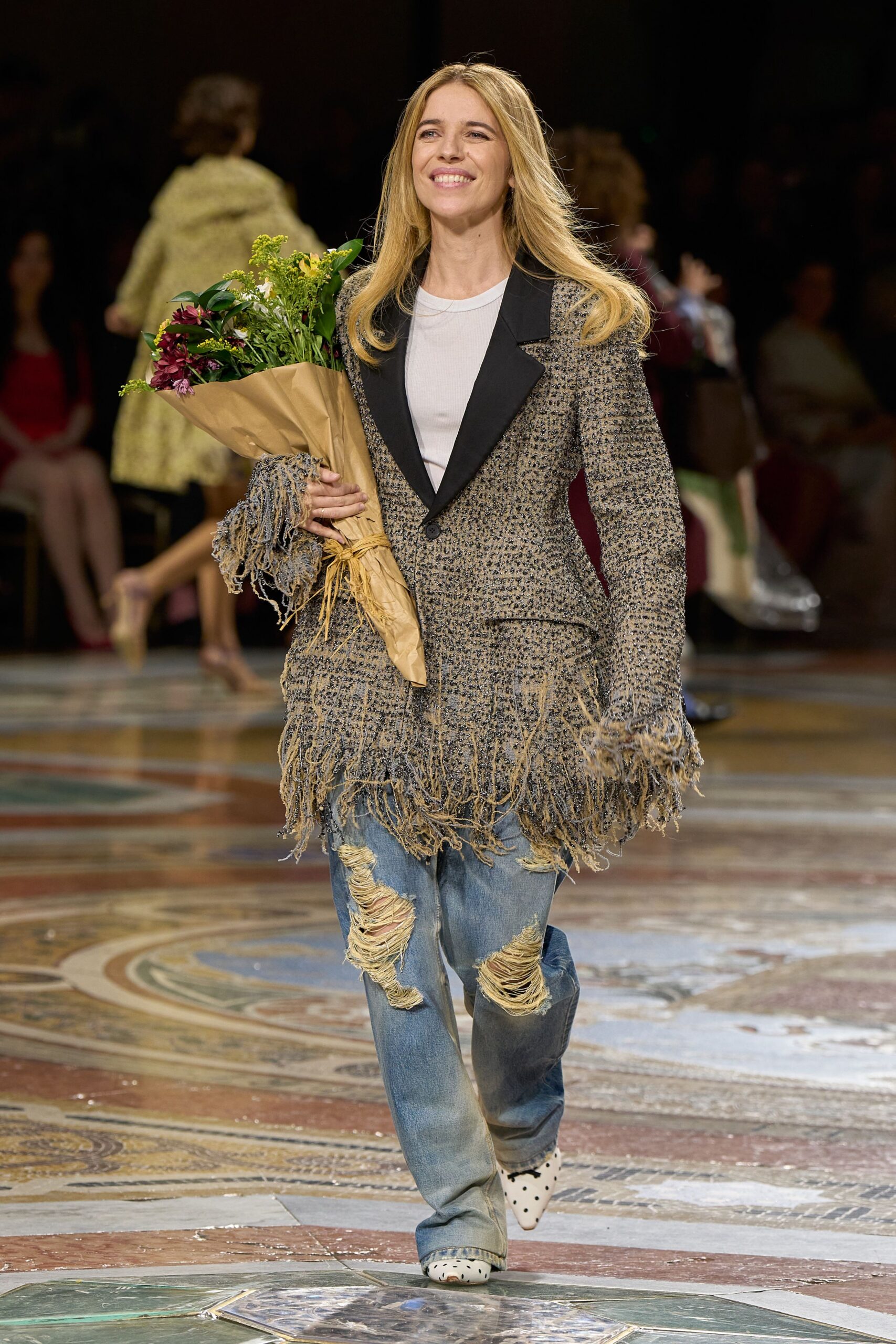 fringed tweed blazer