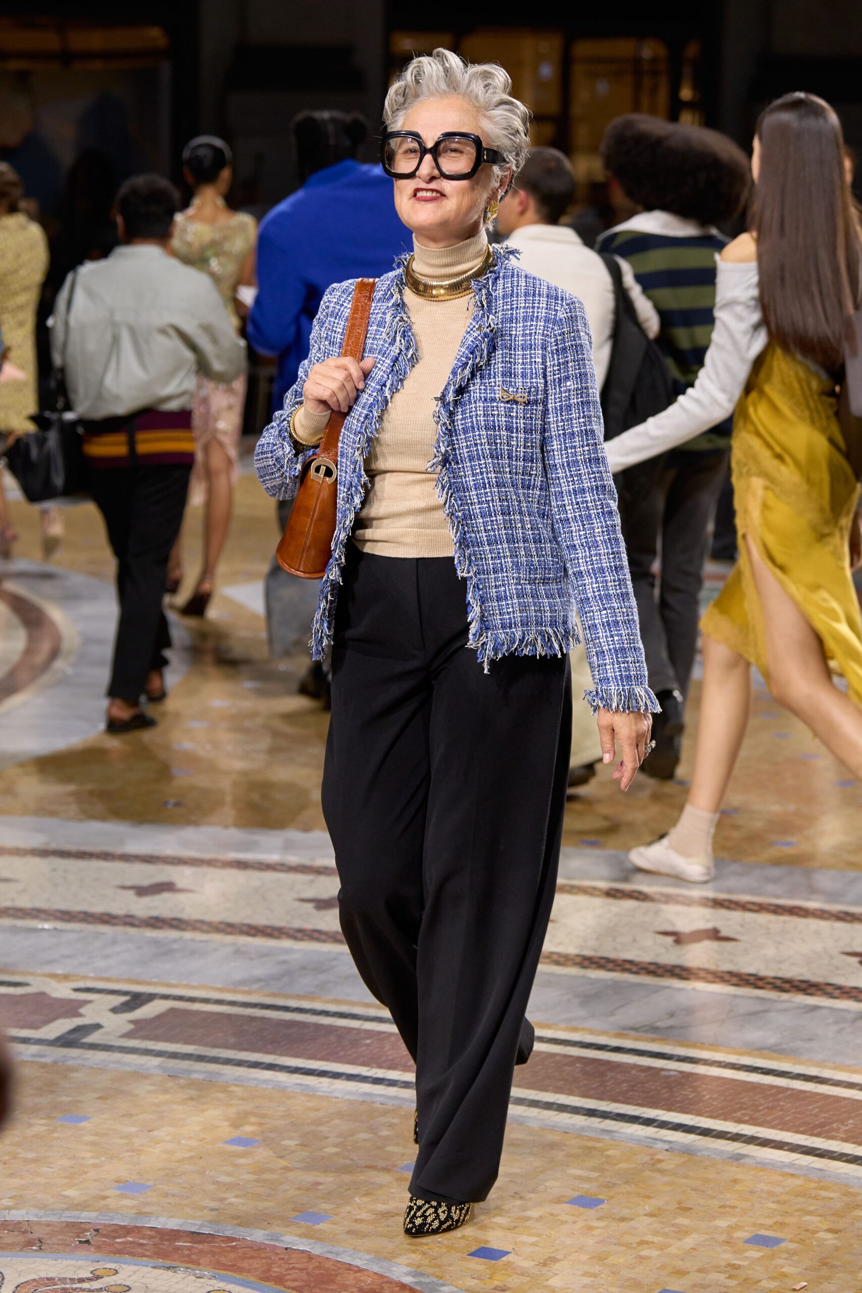 blue tweed frayed-edge jacket