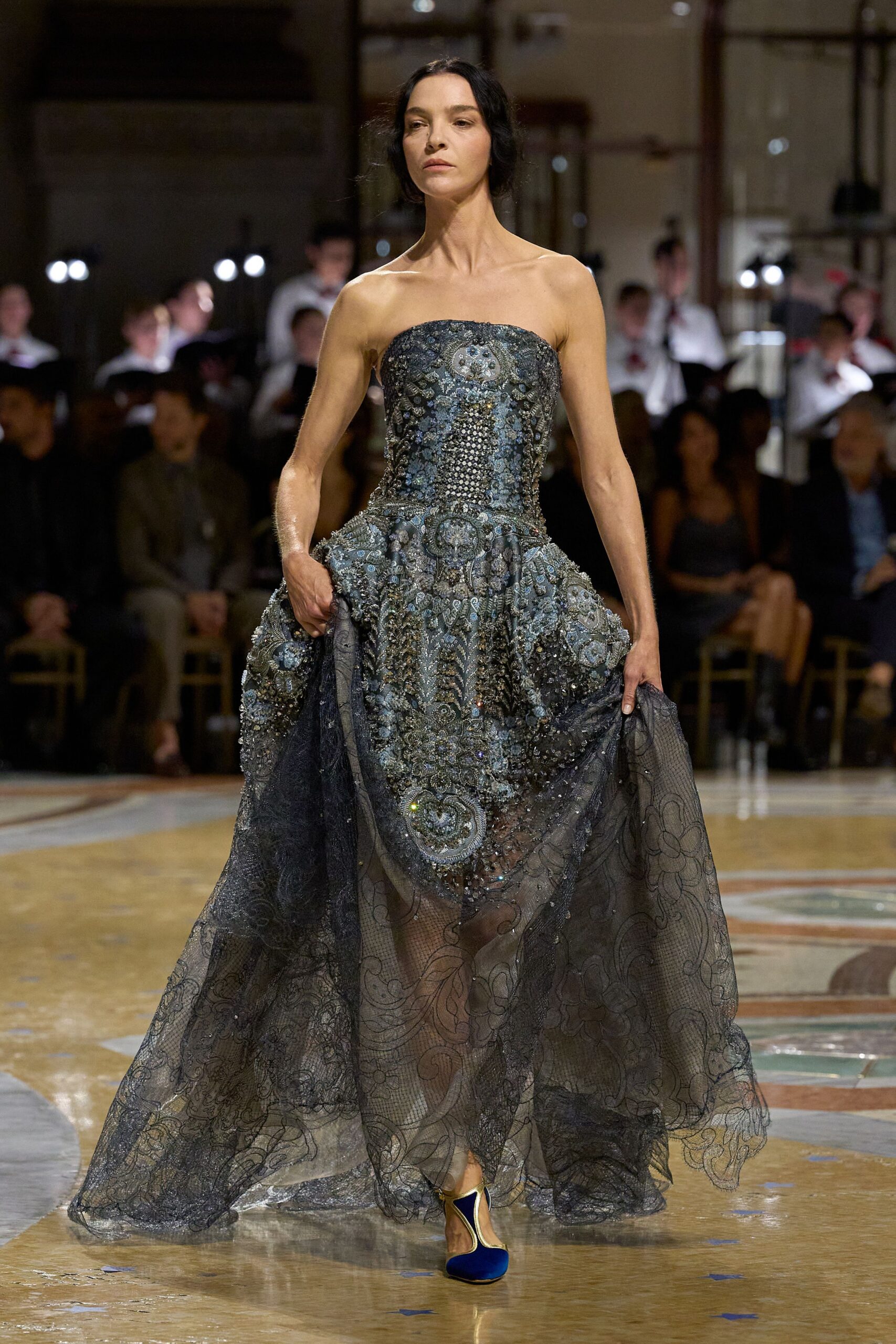 strapless embellished ball gown
