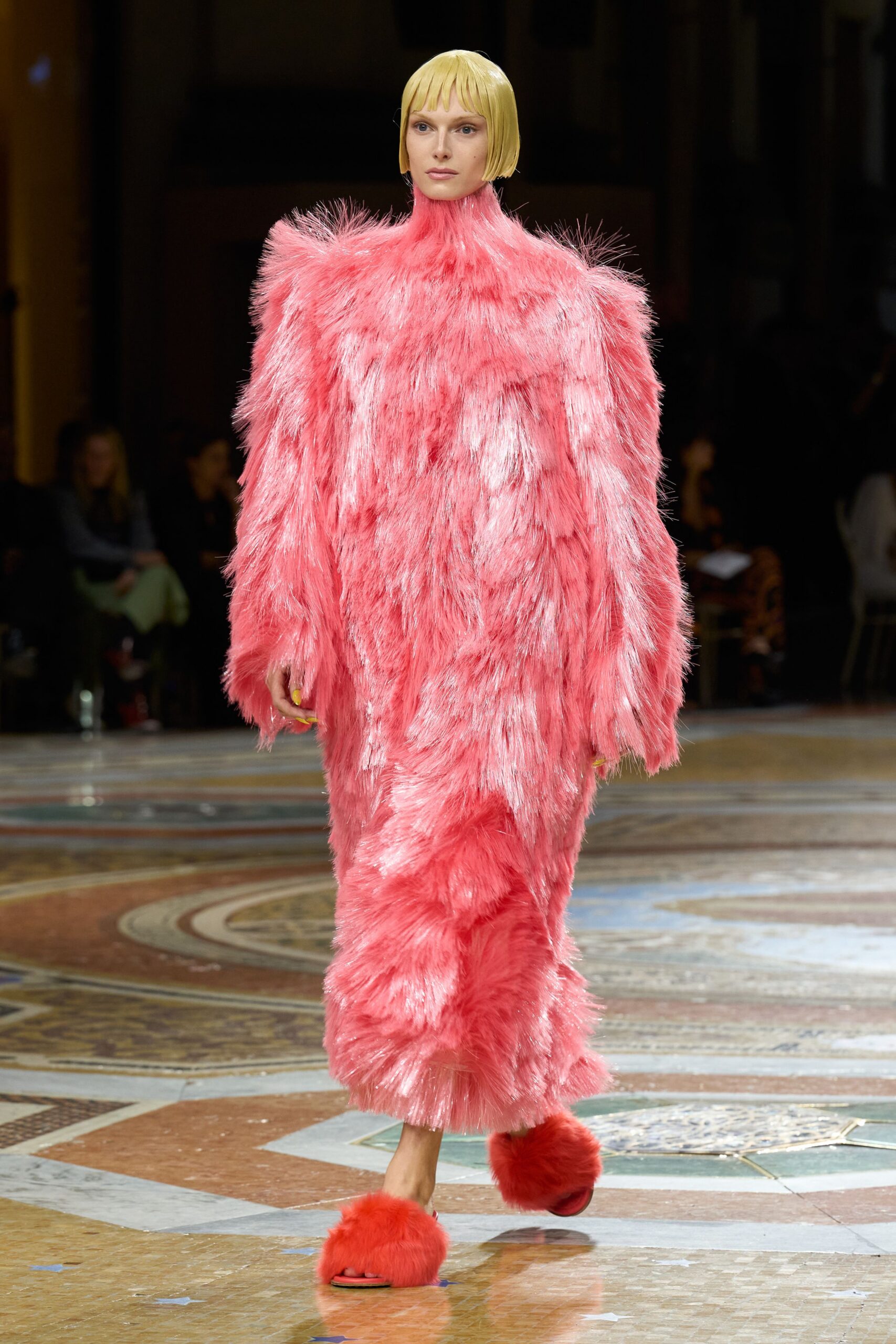 pink shaggy faux-fur jumpsuit