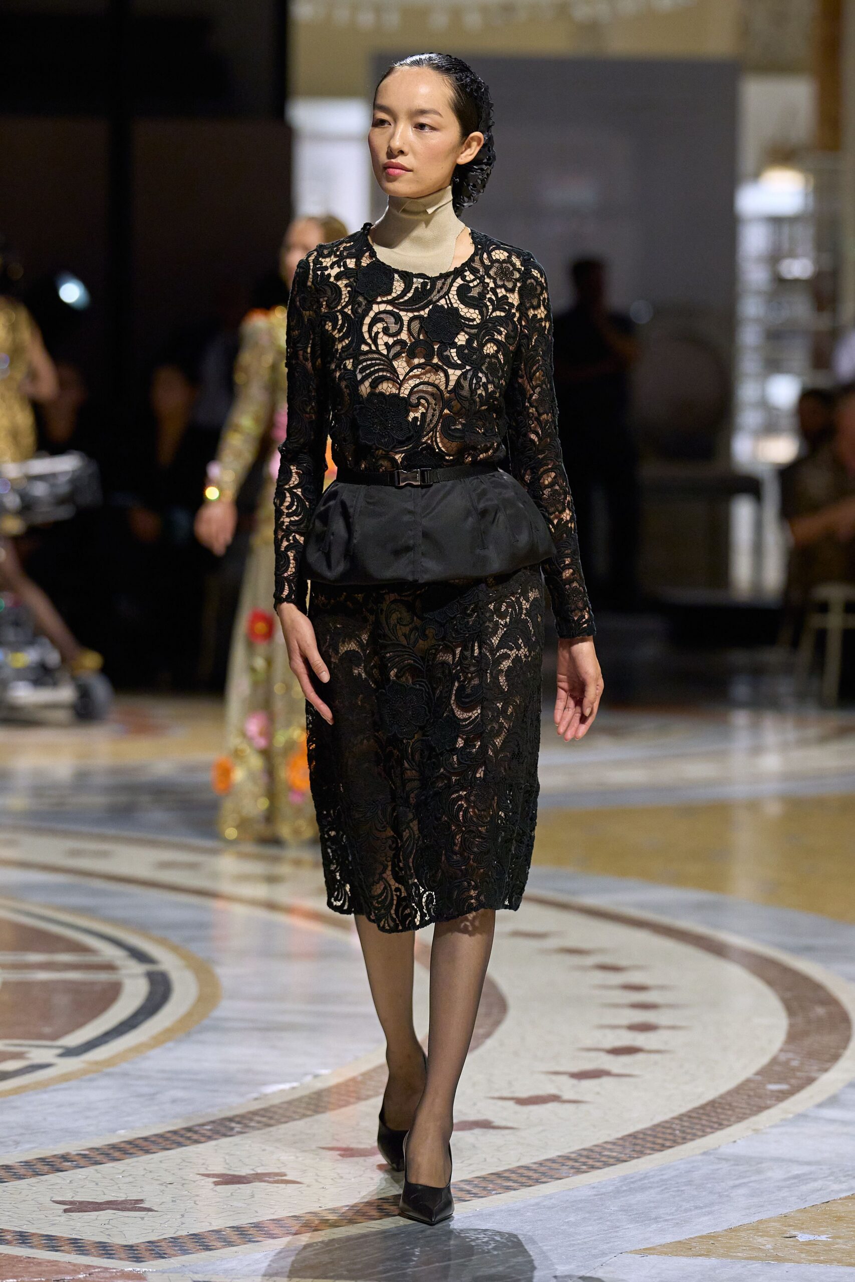black floral lace peplum dress