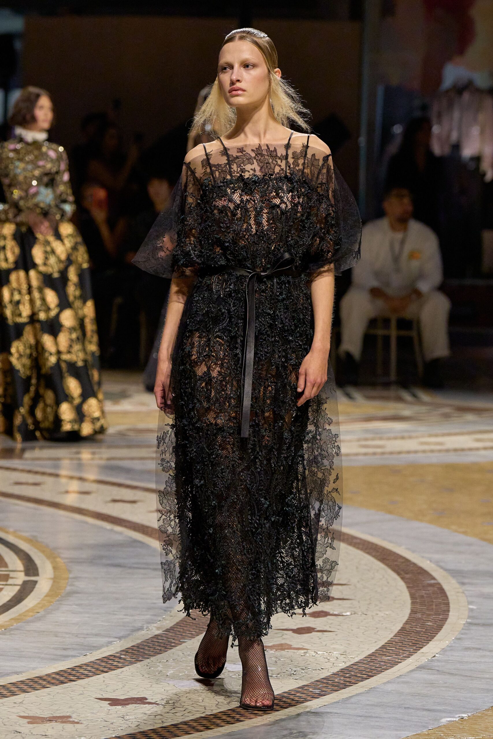 sheer black lace illusion gown