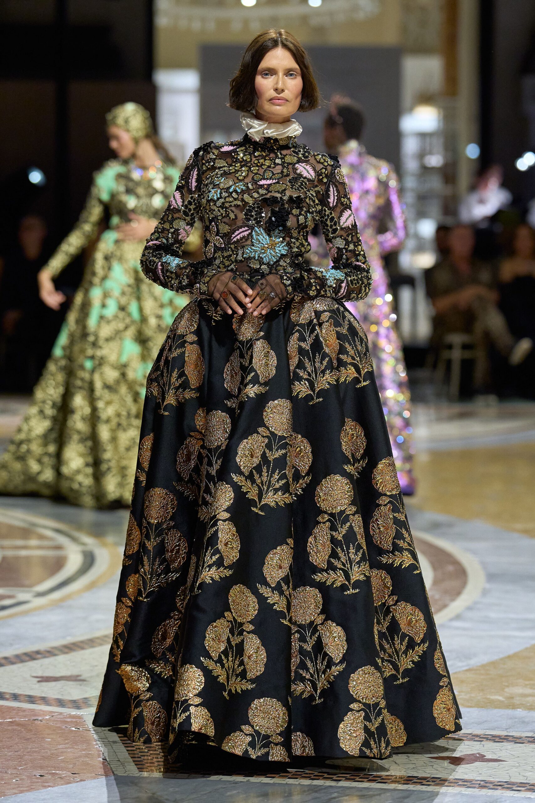 black and gold floral ball skirt