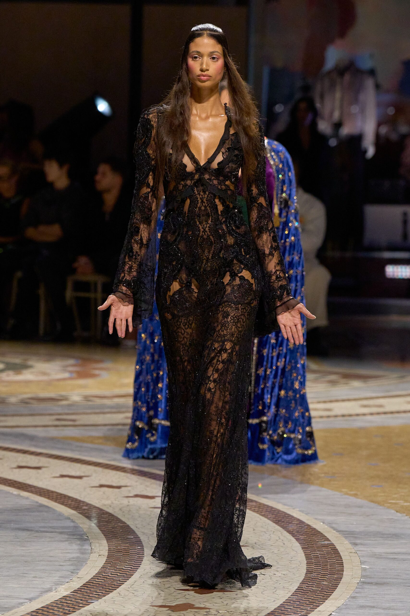 sheer black lace evening gown