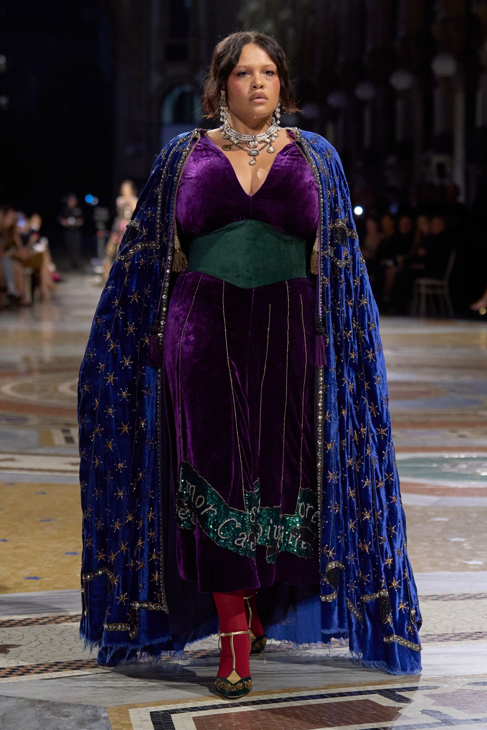 star embroidered velvet cape