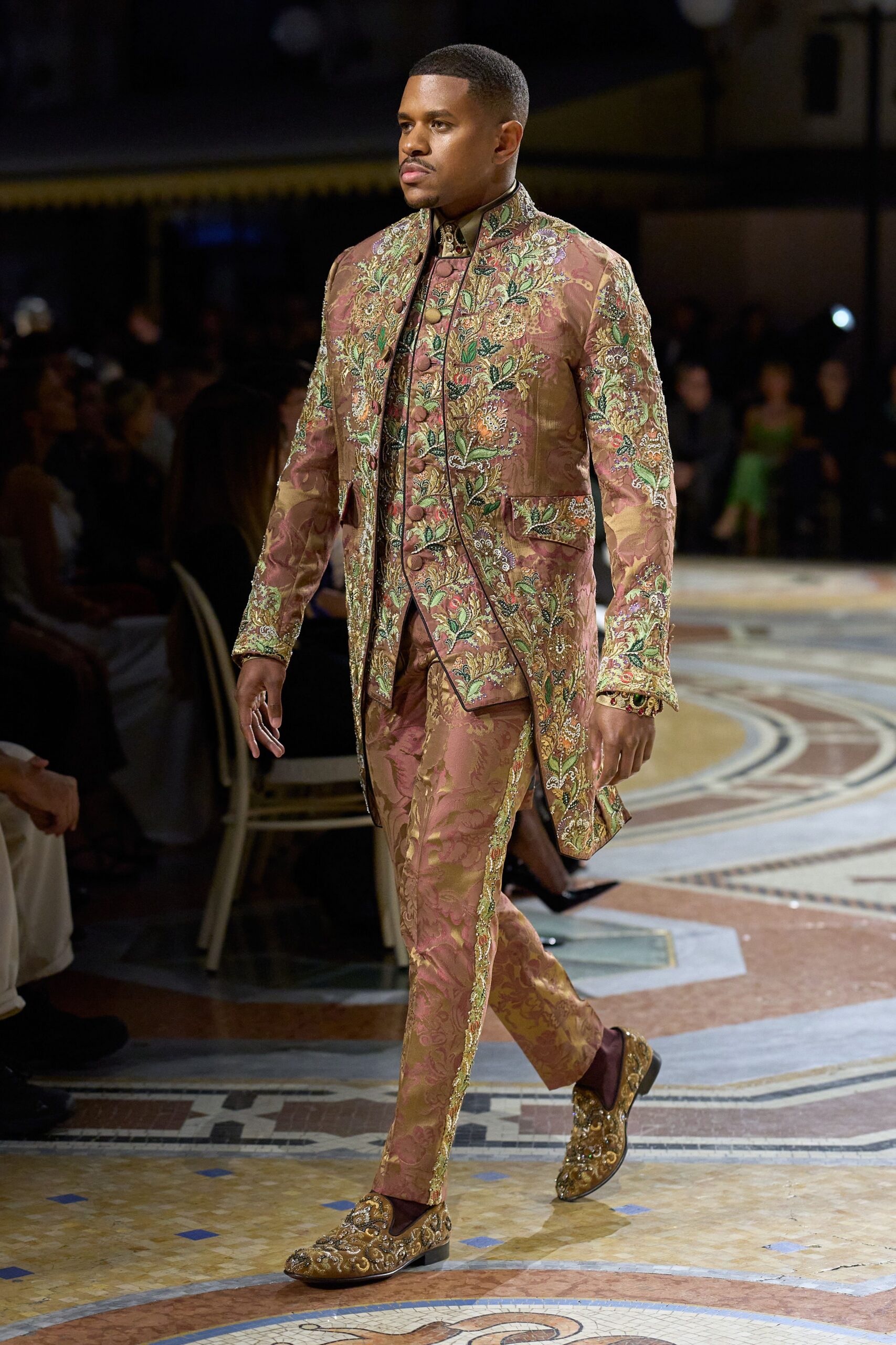 embroidered floral brocade frock coat