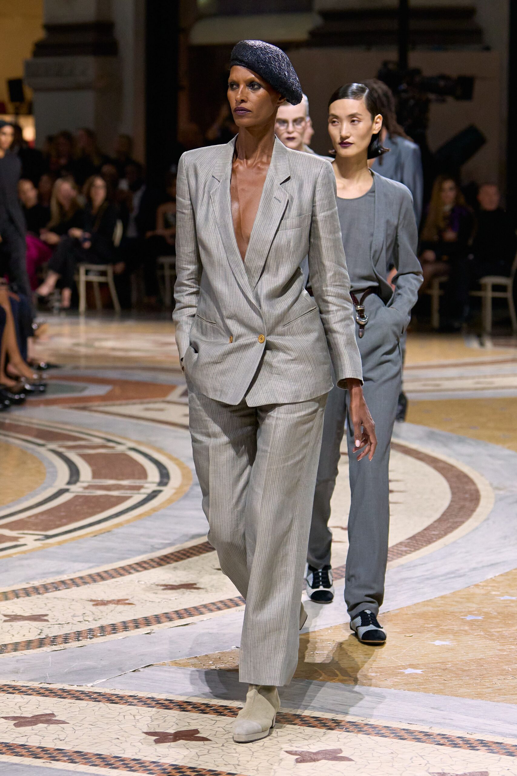 deep plunge pinstripe blazer
