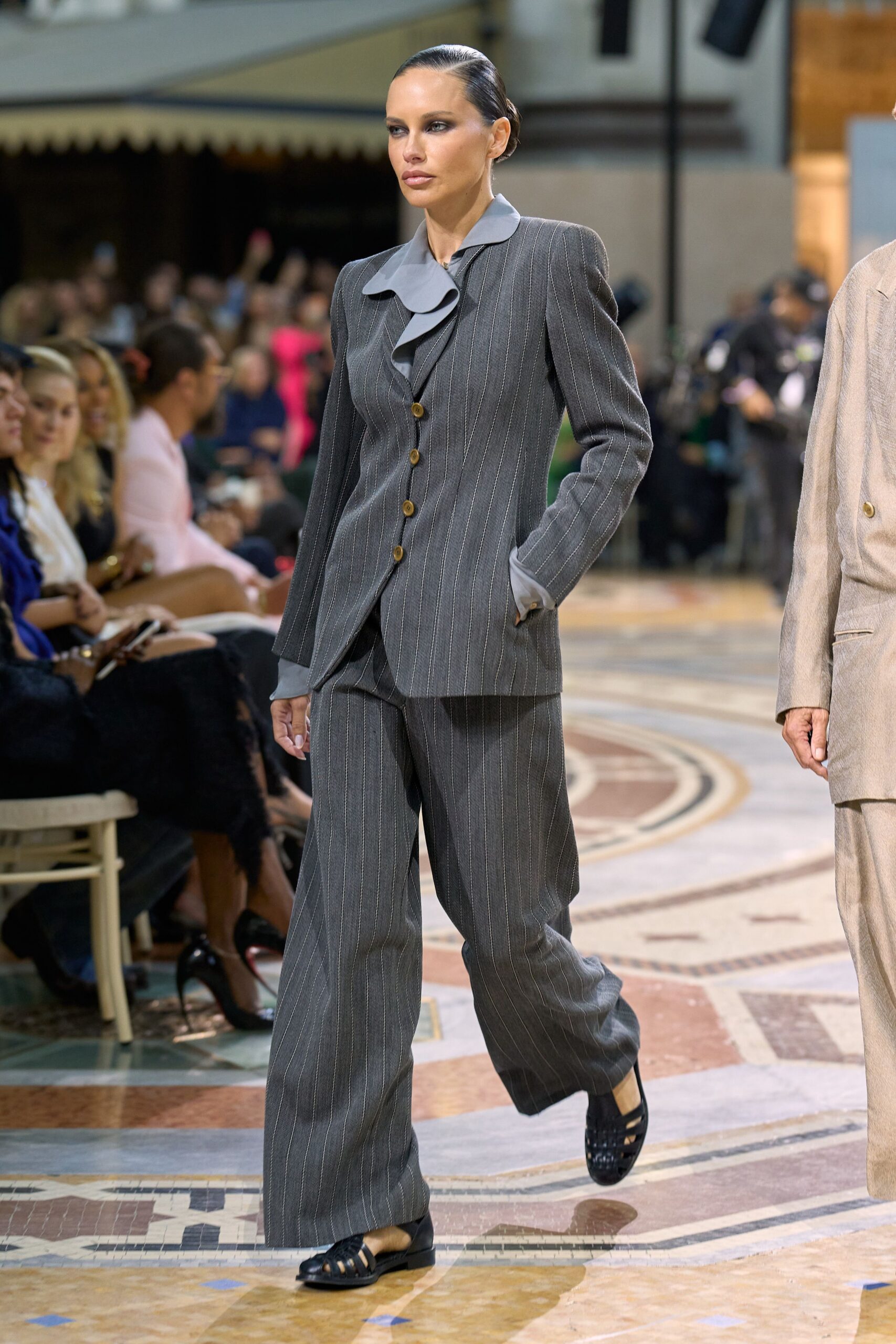 gray pinstripe tailored blazer