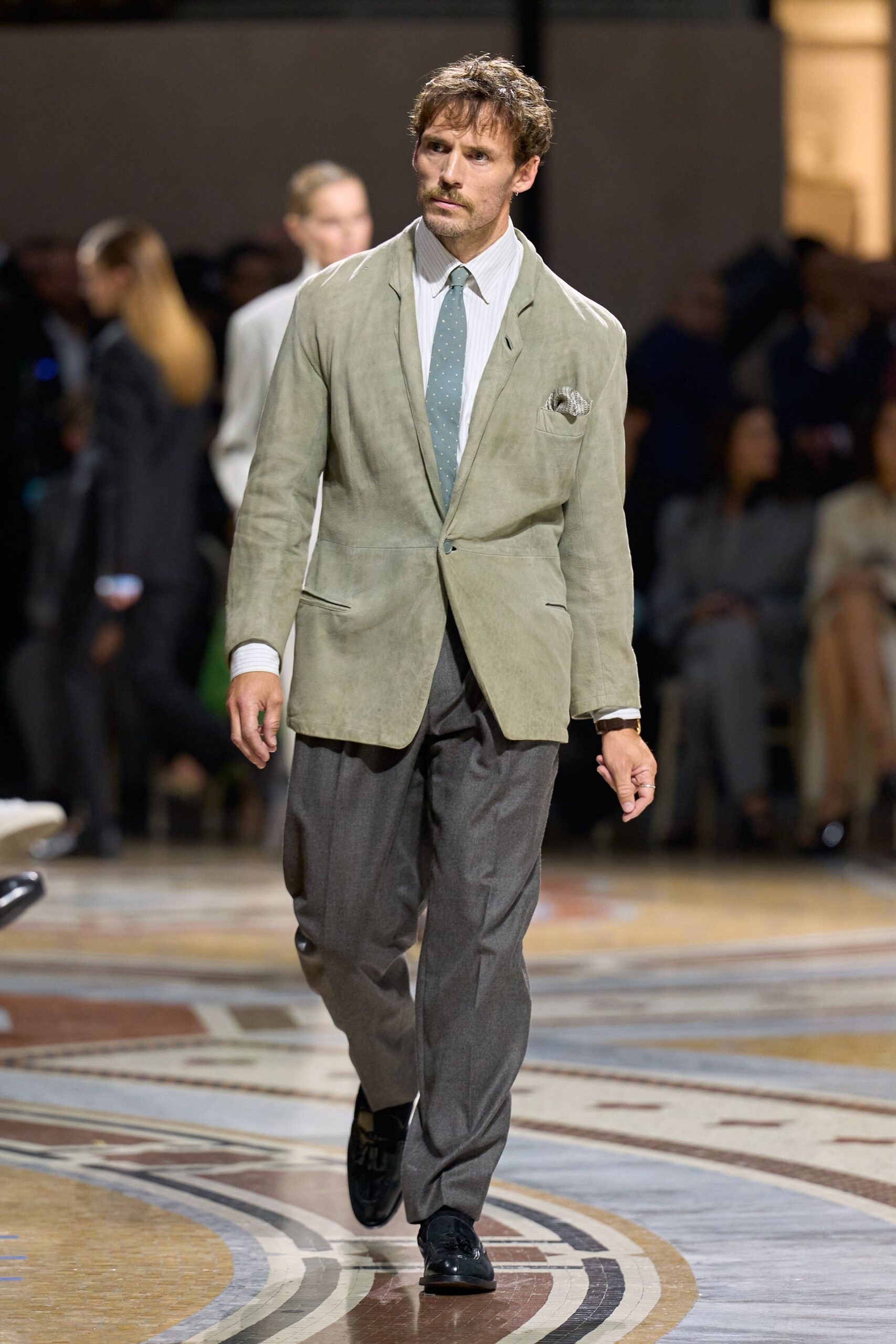 sage suede single-breasted blazer