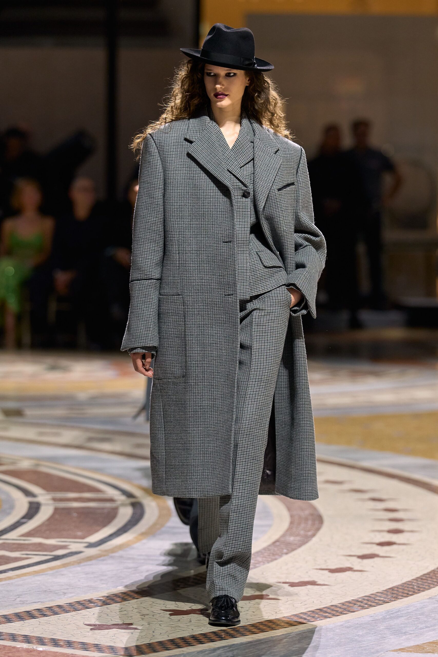 oversized houndstooth wool overcoat