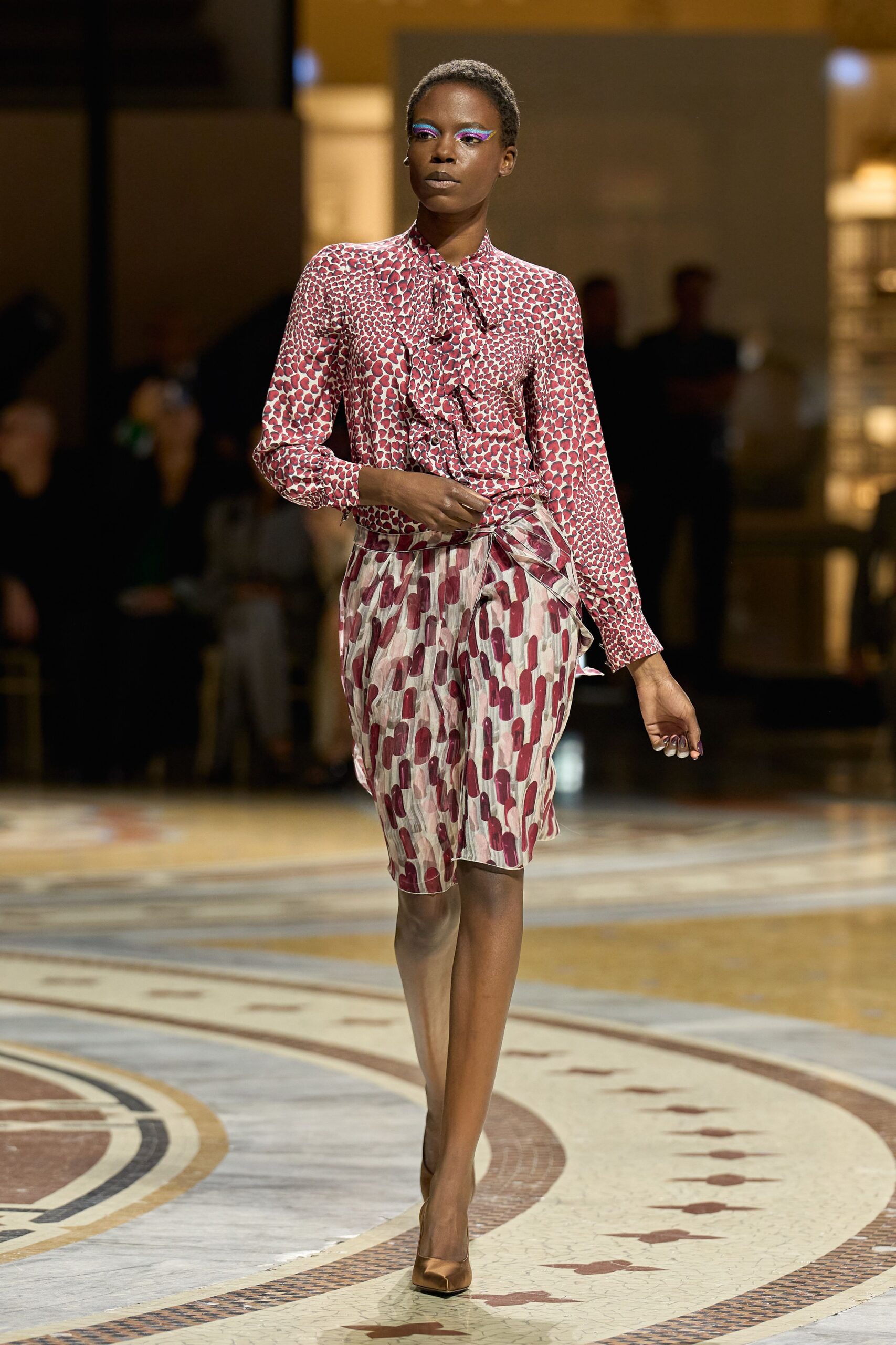 pink chiffon wrap printed draped sheer flowing skirt