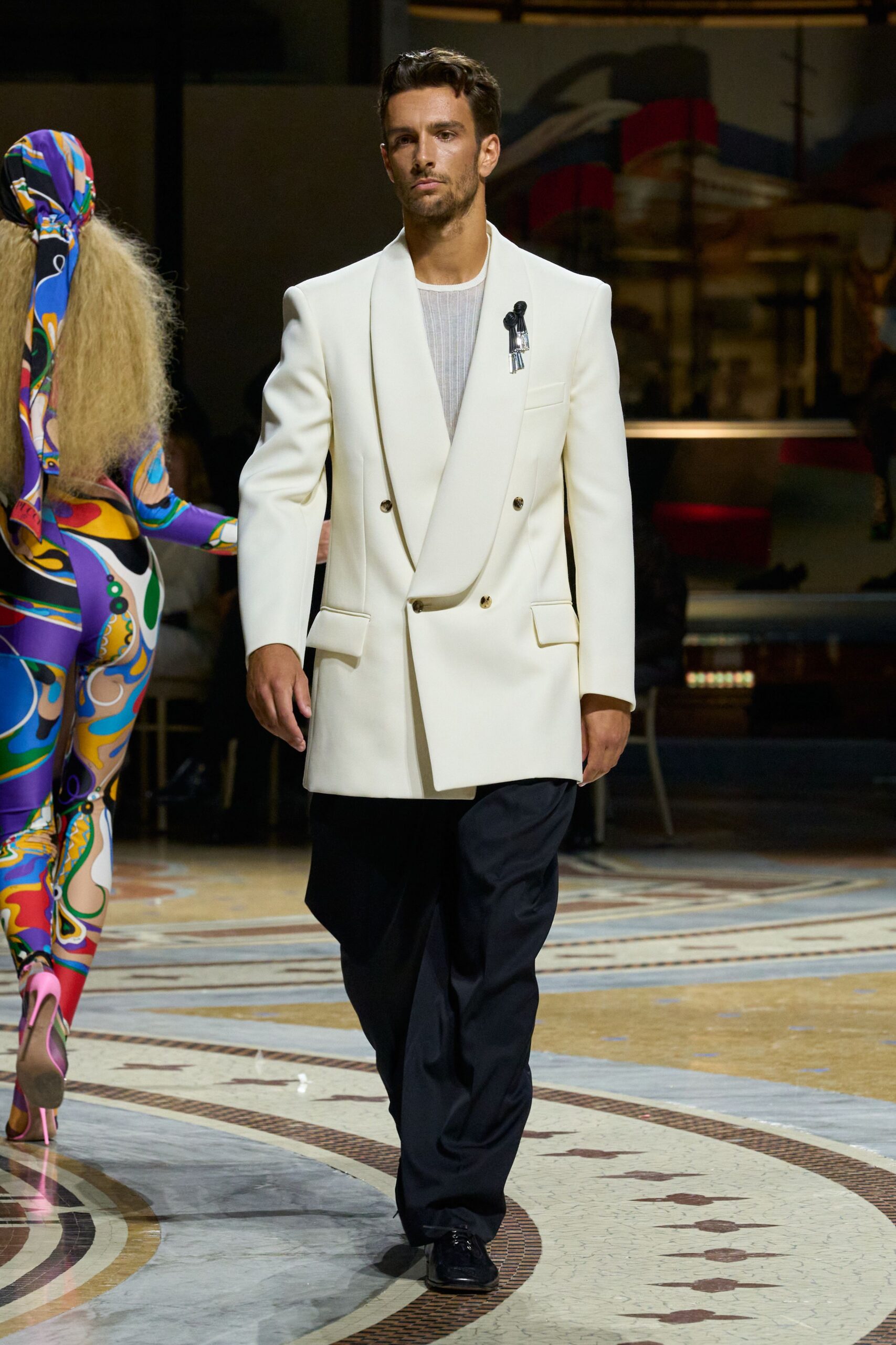 ivory double-breasted tuxedo blazer